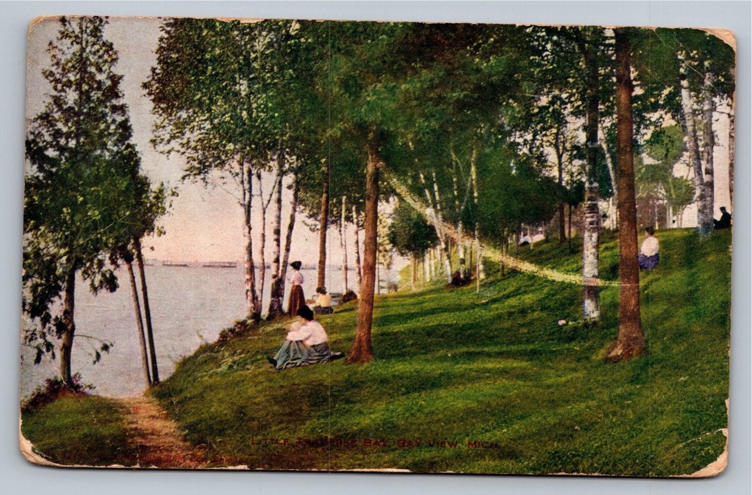 1907 Petoskey Michigan Lake Shore Bald Bay View Park Hammock Postcard