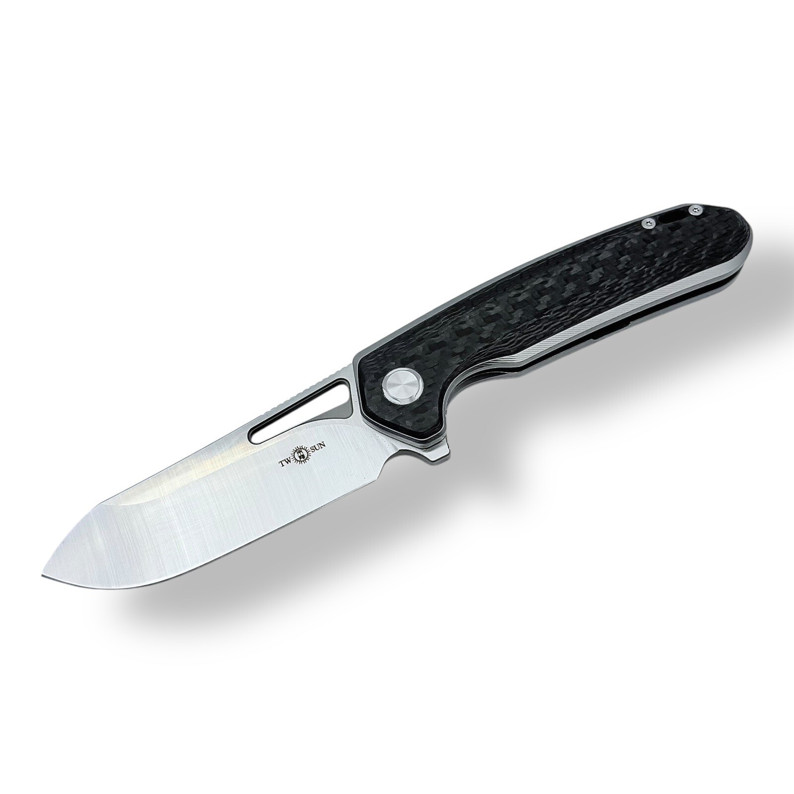 TwoSun TS380 Folding Knife Satin M390 Blade Titanium CF Handle Roman Polynkevych