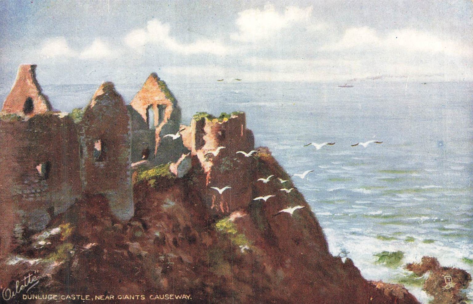Dunluce Castle Oilette Postcard - Raphael Tuck Series 7215 Giant\'s Causeway