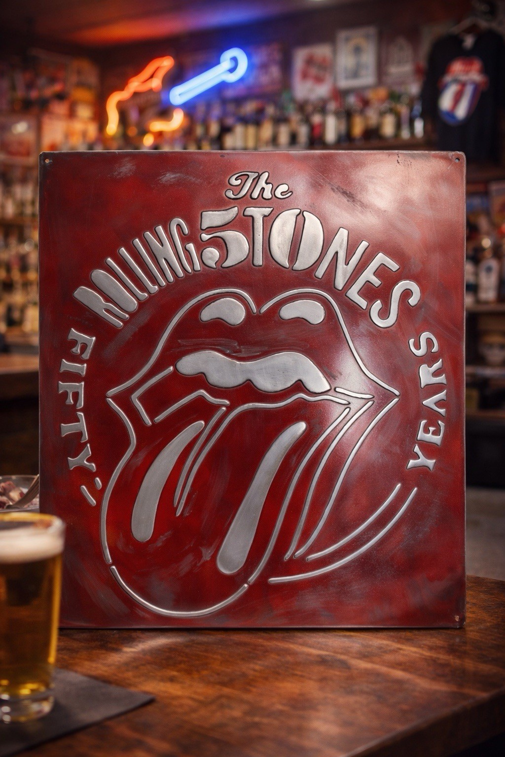 Rolling Stones Metal Sign – Hand Cast Aluminum Relief Wall Art 20x24 Vintage