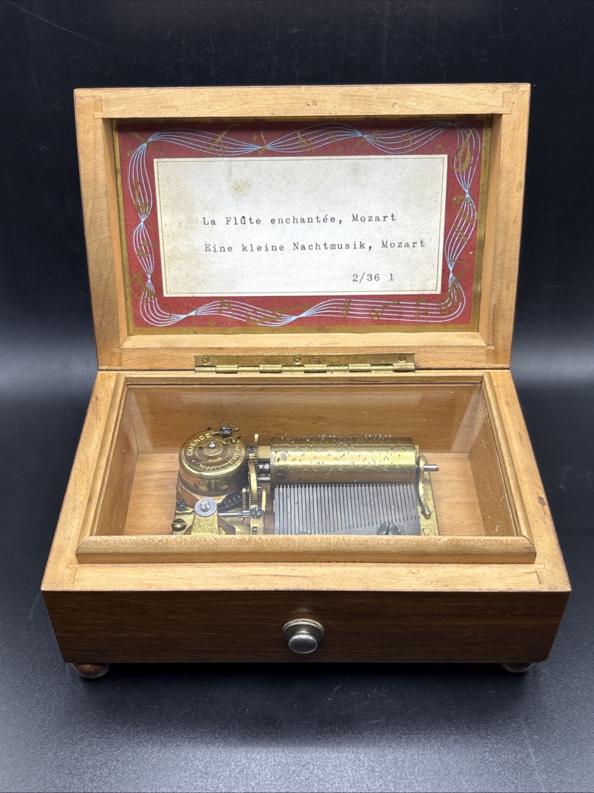 Vintage Cuendet Swiss Cylinder 2 Song Music Box - Mozart - Working