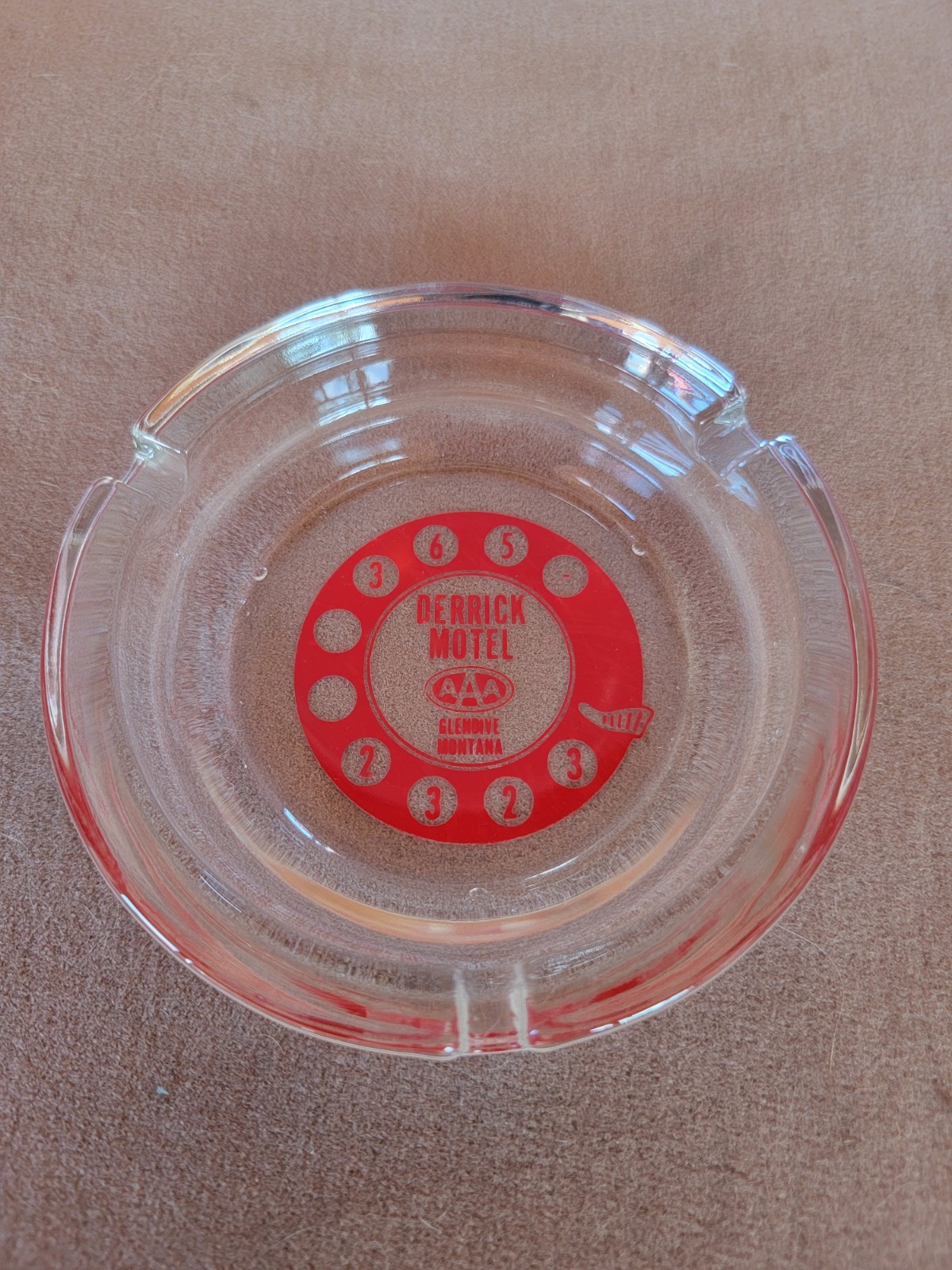 1950's Advertising Ashtray w/A Rotary Dial DERRICK MOTEL Glendale Montana 1950's Advertising Ashtray w/A Rotary Dial DERRICK MOTEL Glendale Montana