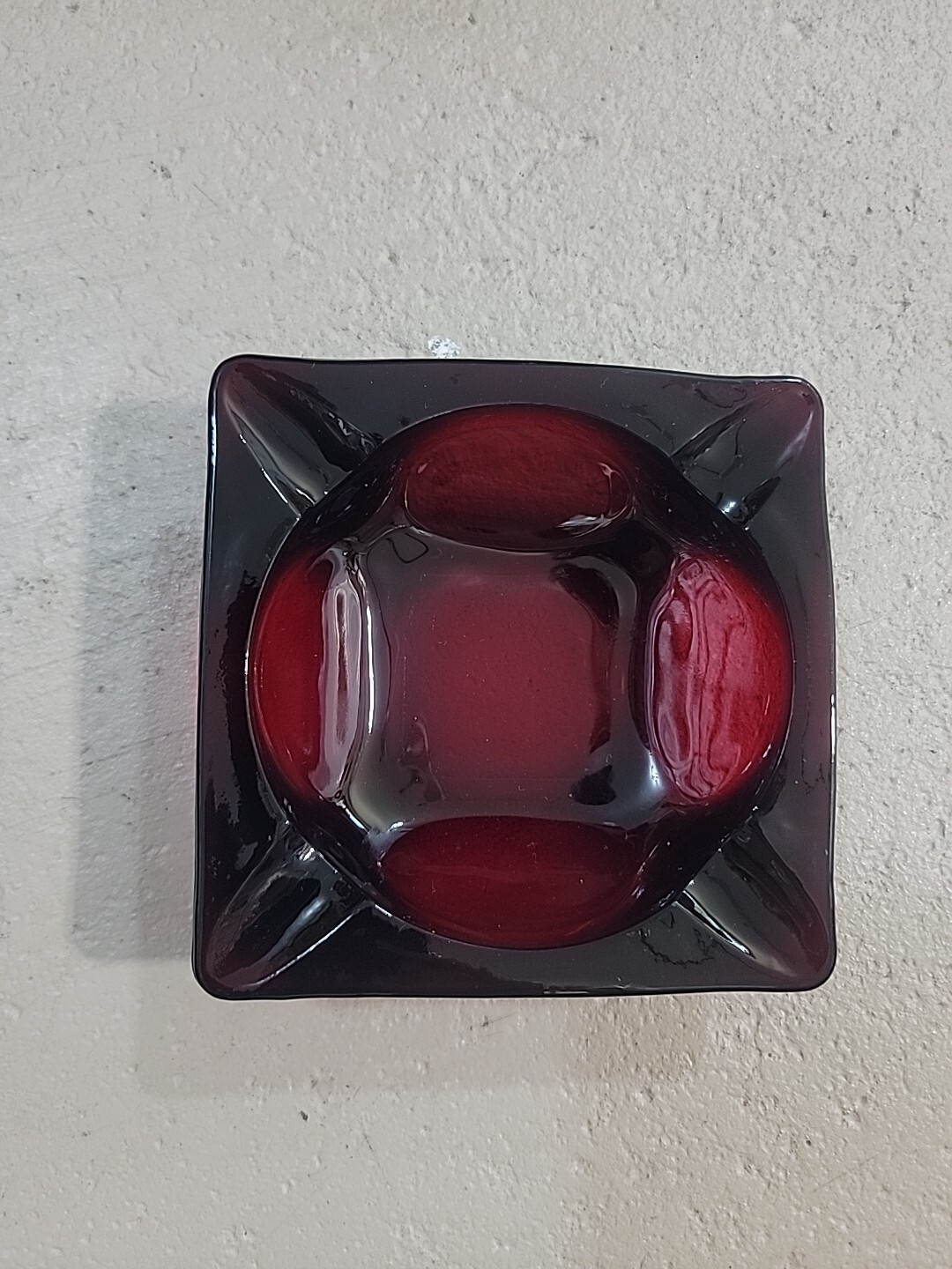 Vintage Glass Ashtray Ruby Red Square 4 Slots Mid Century 4 1/2\ Vintage Glass Ashtray Ruby Red Square 4 Slots Mid Century 4 1/2\