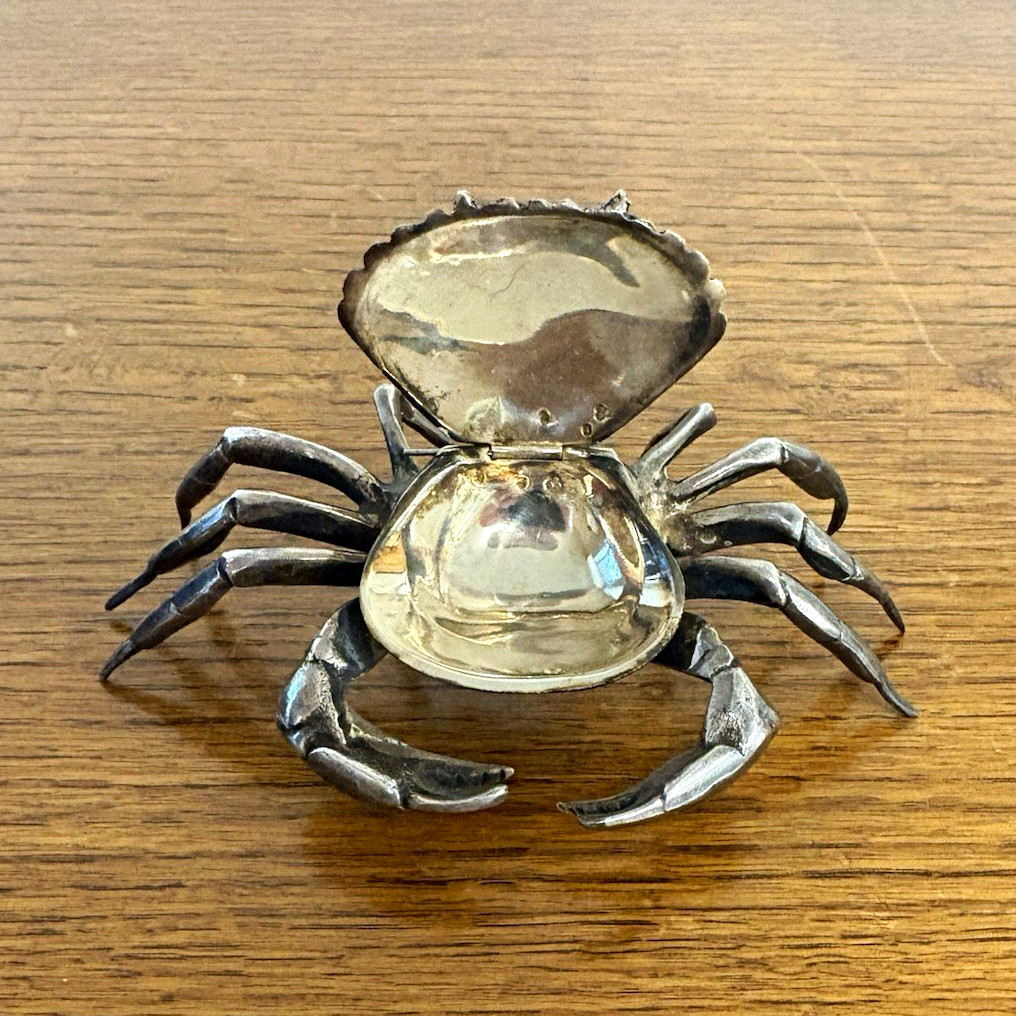 Vintage Spanish 925 Sterling Silver Figural Crab Hinged Box 192g Spain Vintage Spanish 925 Sterling Silver Figural Crab Hinged Box 192g Spain