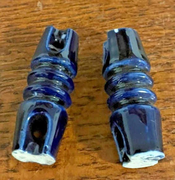 Vintage Cobalt Blue Ceramic Radio Antenna Strain Guy Wire Insulators - Lot of 2