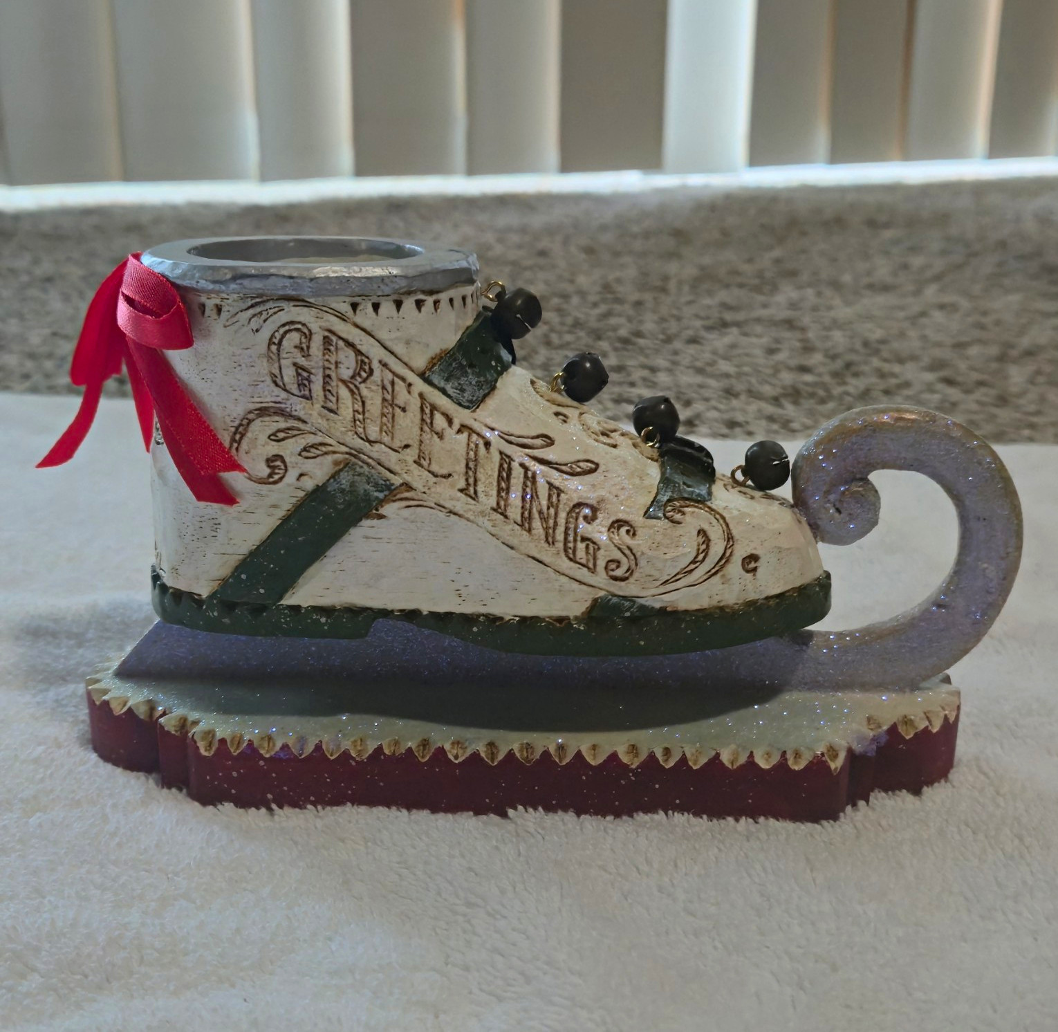 Vintage Pam Schifferl Midwest Cannon Falls Christmas Ice Skate Candle Holder 4x8