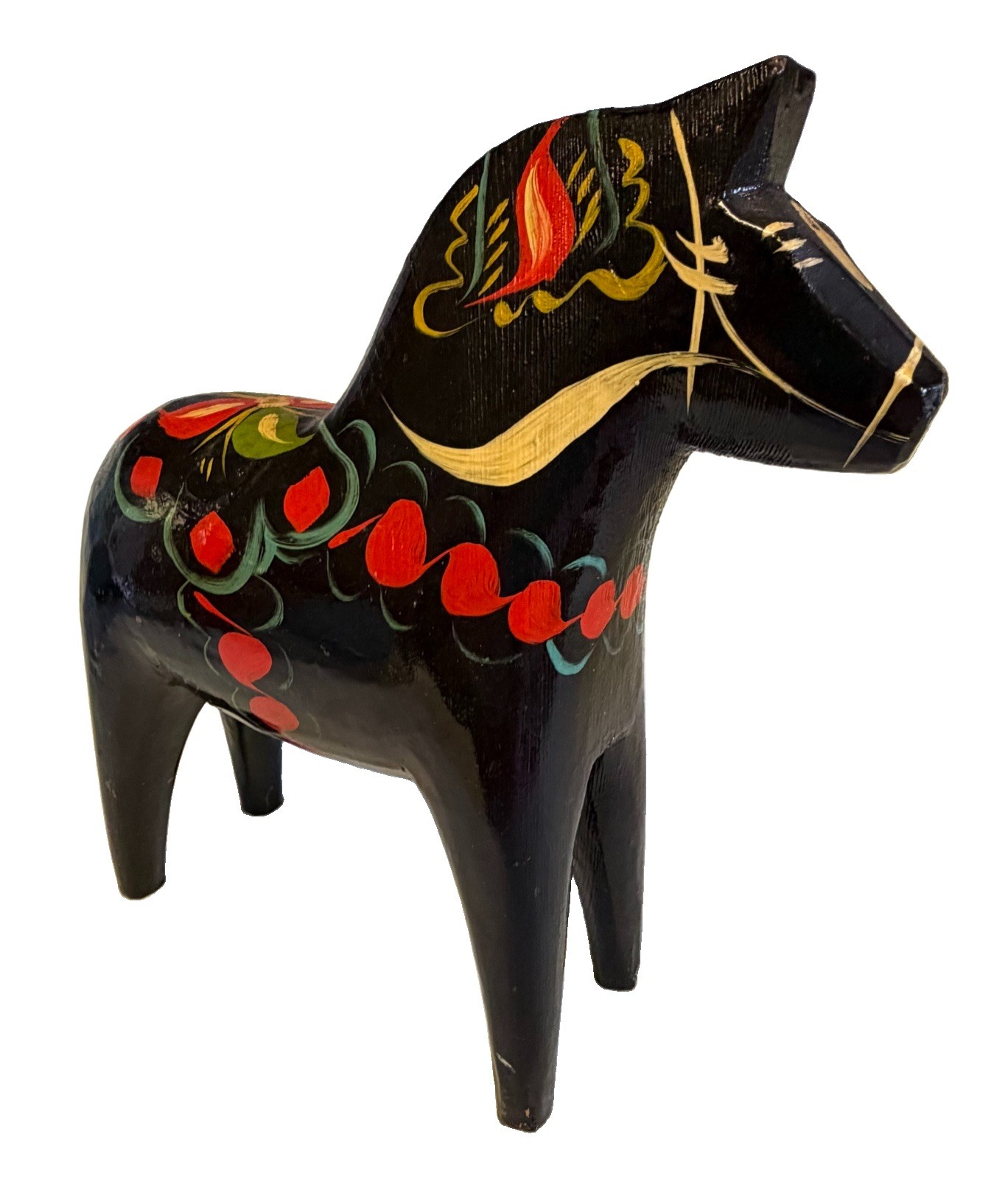 NILS OLSSON 8 Inch BLACK SWEDISH DALA HORSE Handmade Wooden Scandinavian