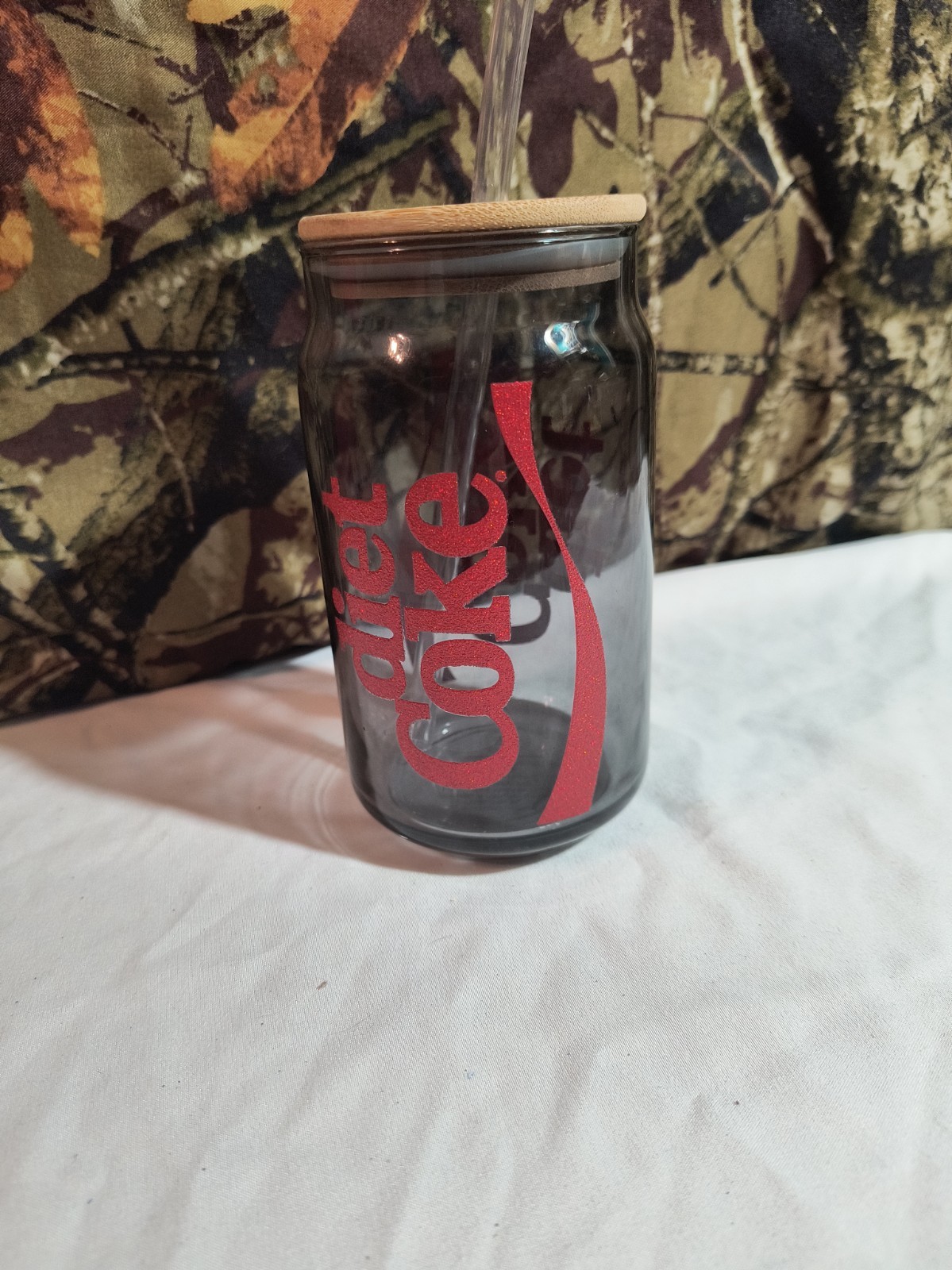 COCA-COLA COKE DIET COKE Glass Tumbler w Lid and Straw RARE Sparkly COCA-COLA COKE DIET COKE Glass Tumbler w Lid and Straw RARE Sparkly