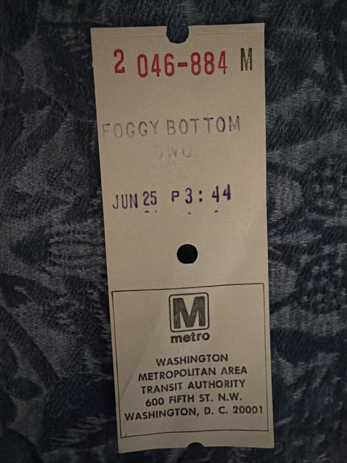 Vintage Foggy Bottom Ticket Washington Metro WMATA Vintage Foggy Bottom Ticket Washington Metro WMATA