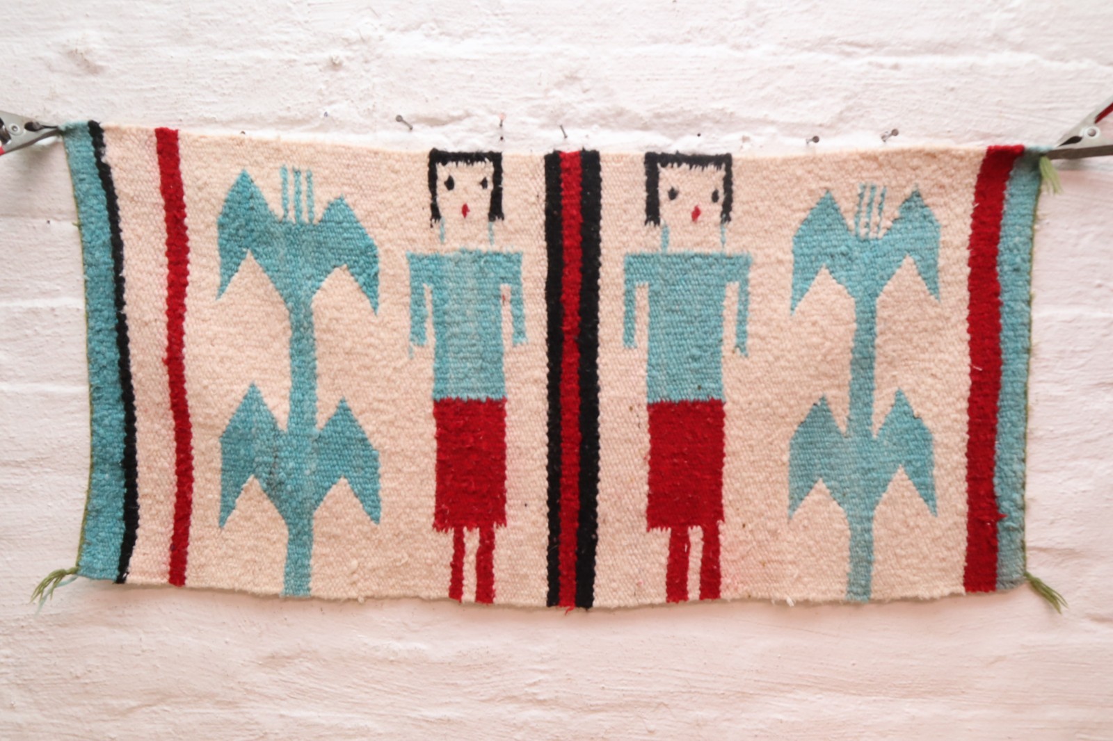 ATQ Large Navajo Rug Native American Indian Yei Pictorial Weaving 32x15 Textile