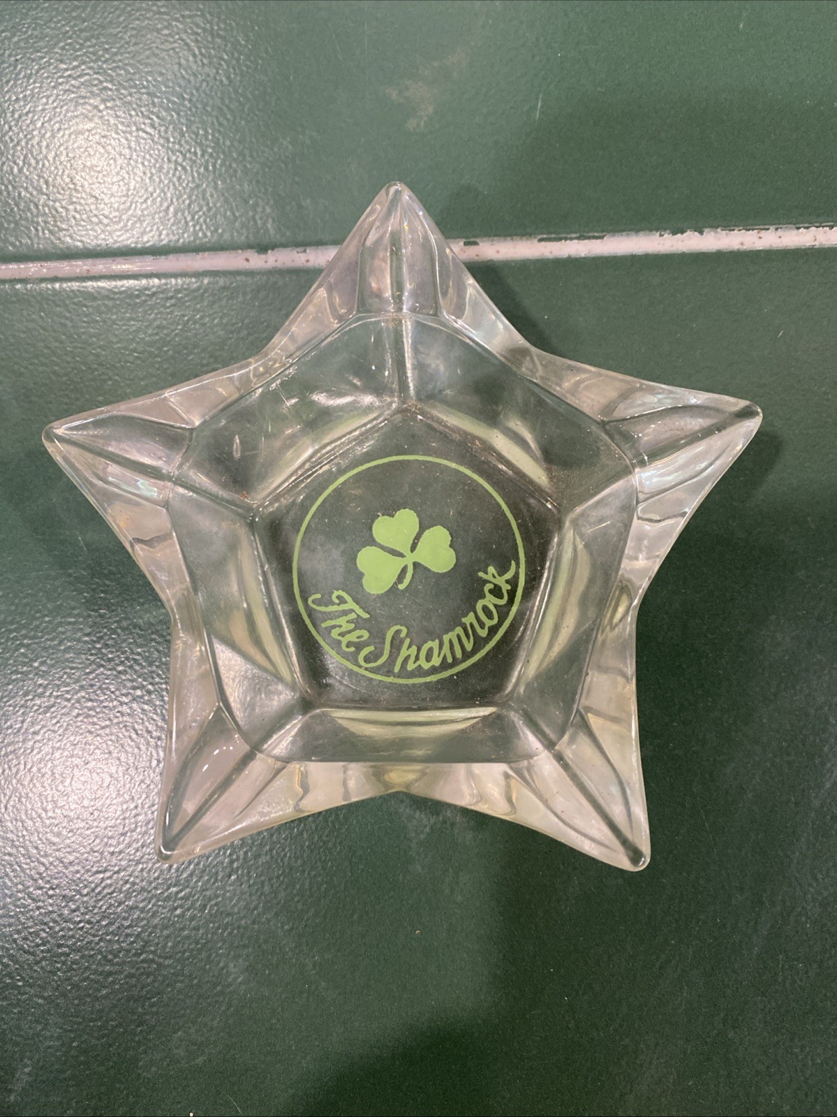 Vintage The Shamrock Clover Glass Advertising Ashtray