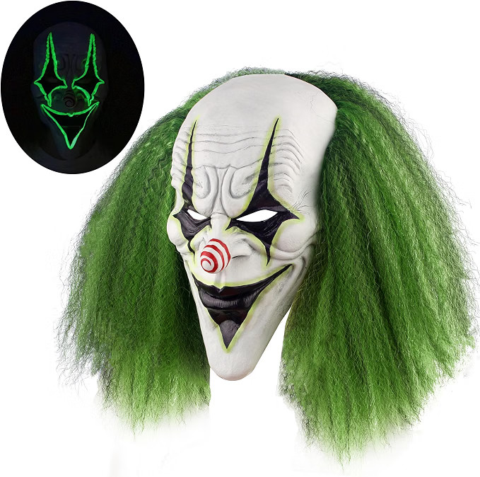 Scary Halloween Clown Mask with Green Hair for Adult Horror Evil Killer Joker