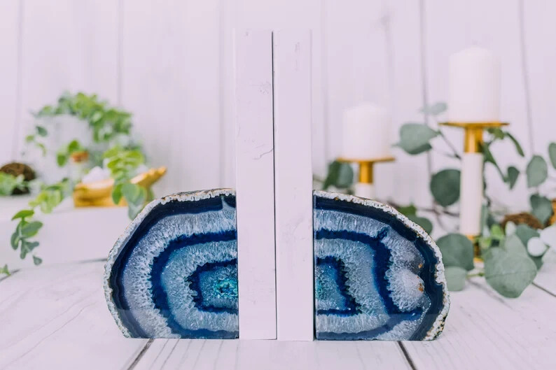 3 to 6 lb Agate Book Ends, Blue Agate Bookend Pair - Geode Bookend - Home Decor 3 to 6 lb Agate Book Ends, Blue Agate Bookend Pair - Geode Bookend - Home Decor