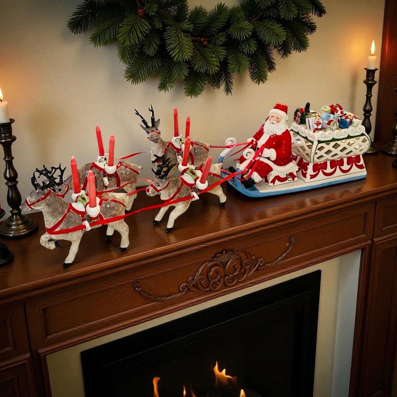 VTG Villeroy & Boch Santa’s Schlittenfahrt Musical 4 Porcelain Reindeer *FLAW*