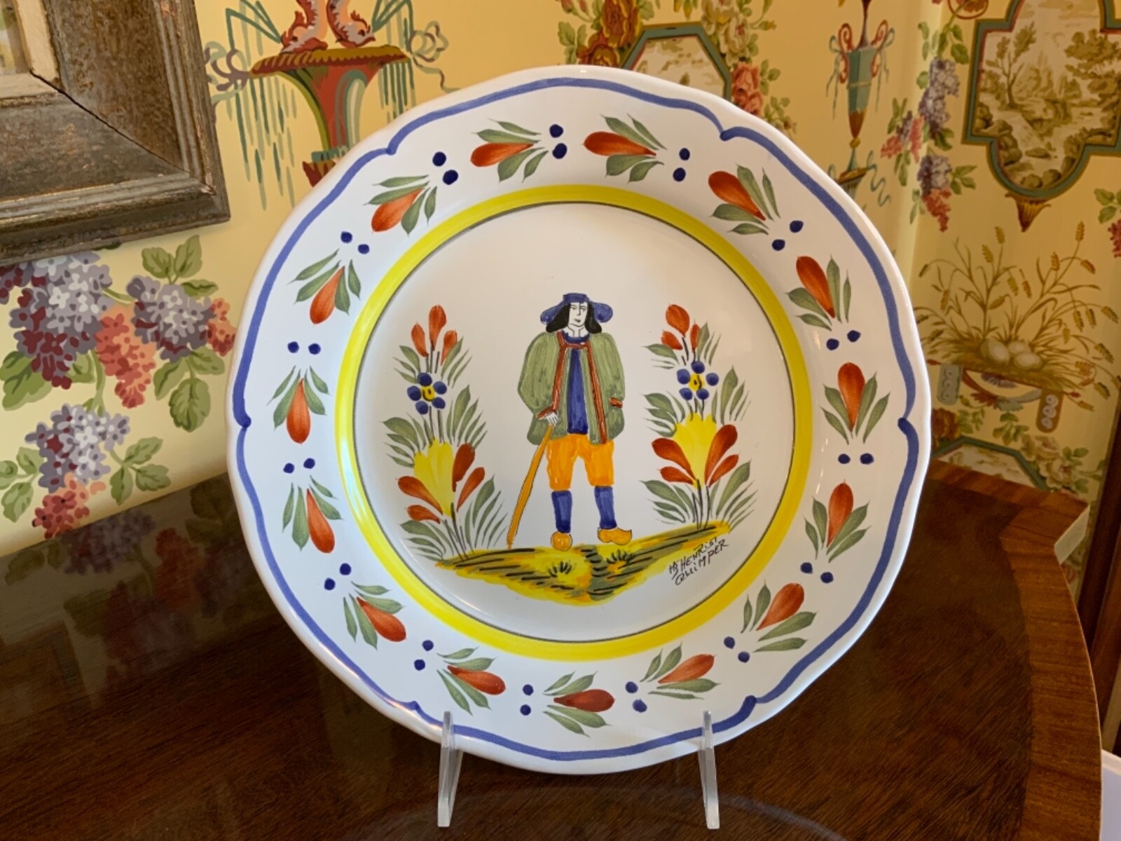 French Henroit Quimper Plate Signed Early 2000s French Henroit Quimper Plate Signed Early 2000s