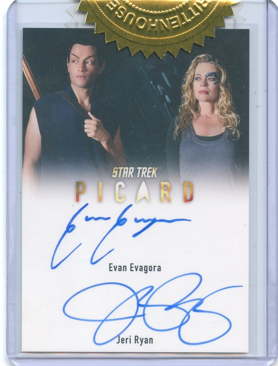 RARE VHTF Star Trek Picard S1 Dual Autograph Jeri Ryan and Evan Evagora 6 Case I