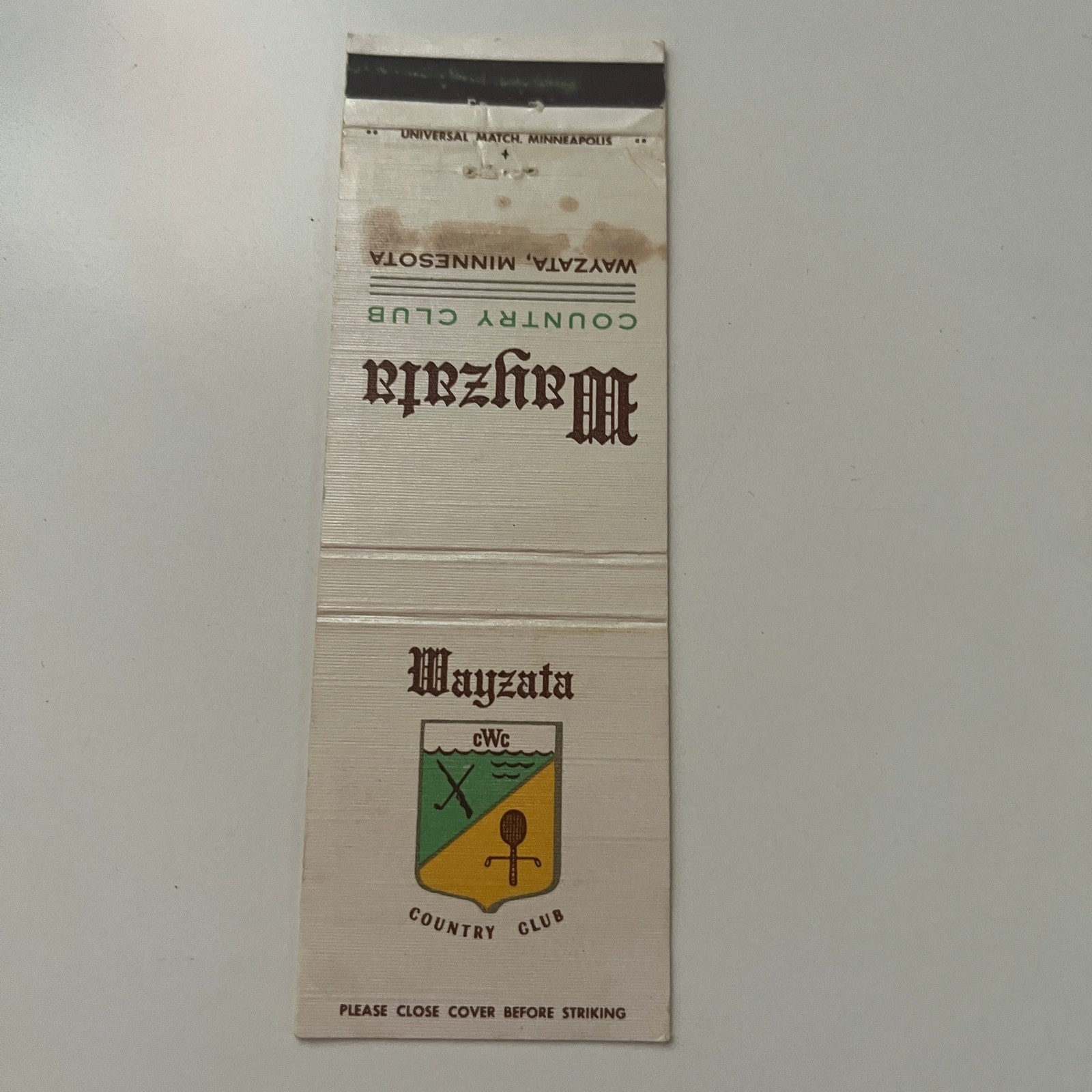 Wayzata Country Club CWC Wayzata MN Vintage Matchbook Cover SMB34-1
