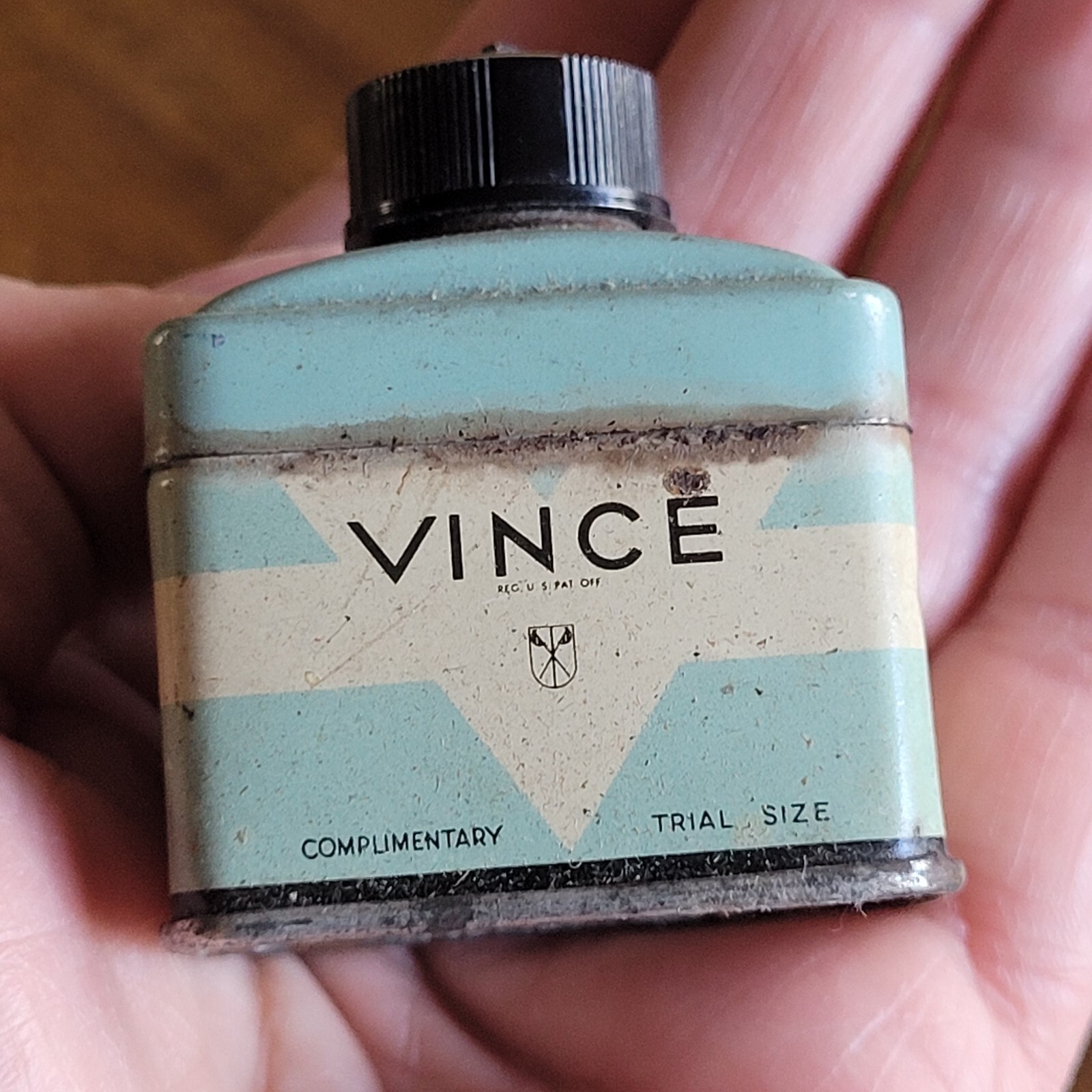 Vtg Antique Vince Mouth Wash Powder Sample Size Mini Tin Art Deco 2\