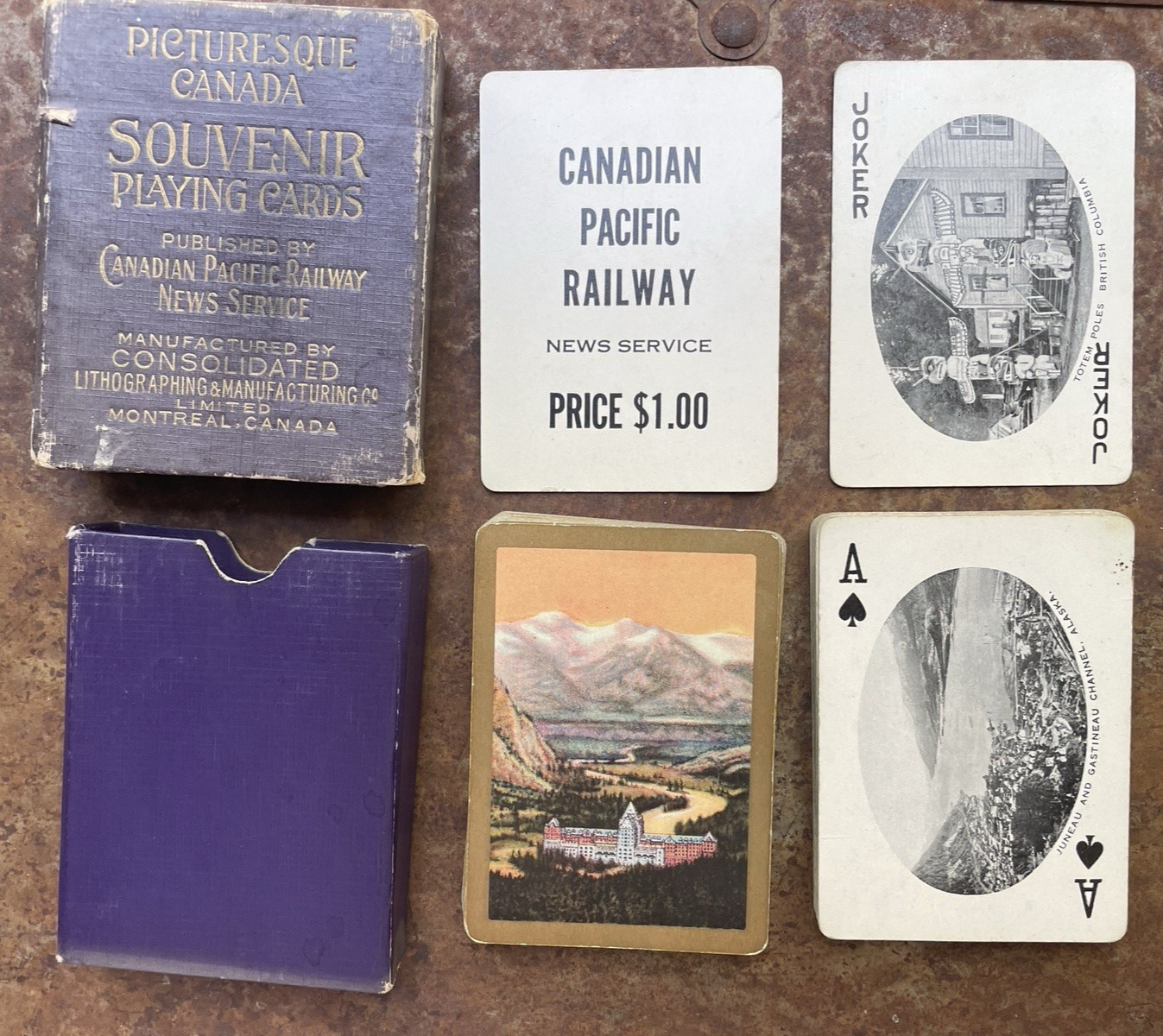 Antique c1920s Picturesque Canada Railway Souvenir Playing Cards 52/52 J + Ad