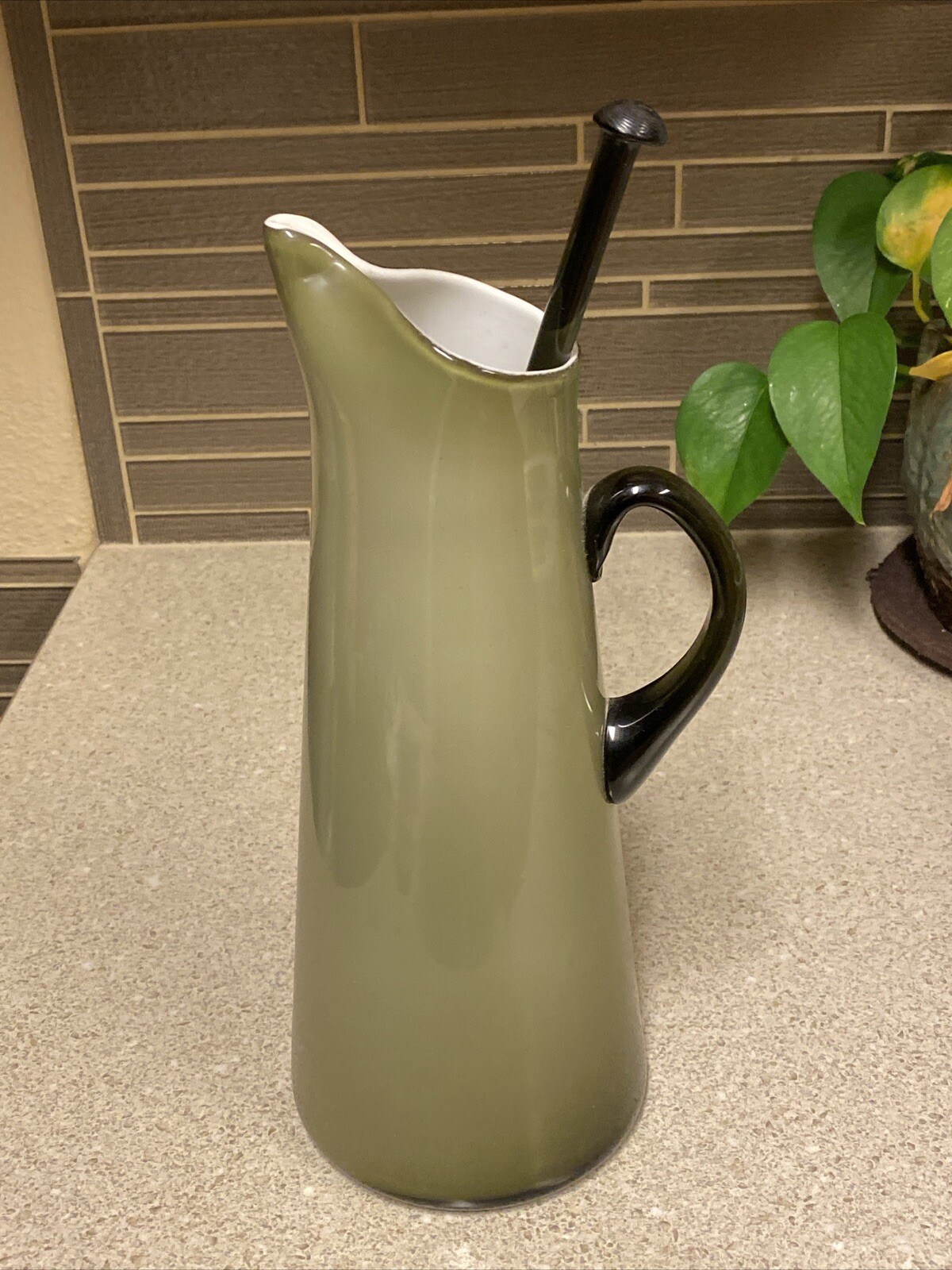 Carlo Moretti Vintage Olive and Black Cased Glass Martini Pitcher And Stirrer Carlo Moretti Vintage Olive and Black Cased Glass Martini Pitcher And Stirrer