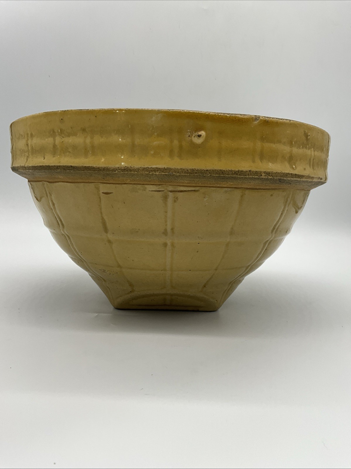 Antique Nelson McCoy Yellow Ware Window Pane Mixing Bowl *Chip, Crack, Crazing