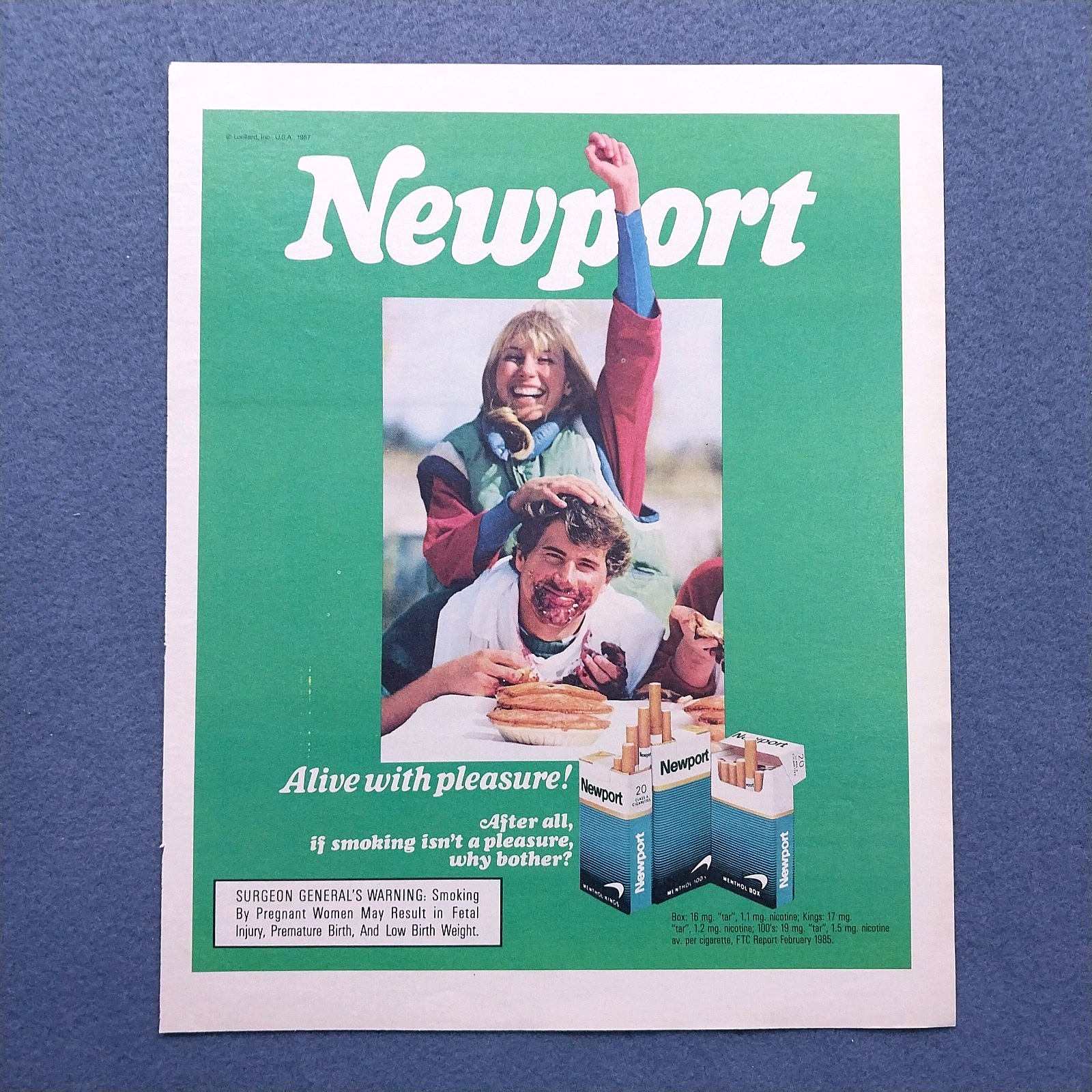 1987 Newport Cigarettes Vintage Print Ad Magazine Advertisement Retro Home Decor