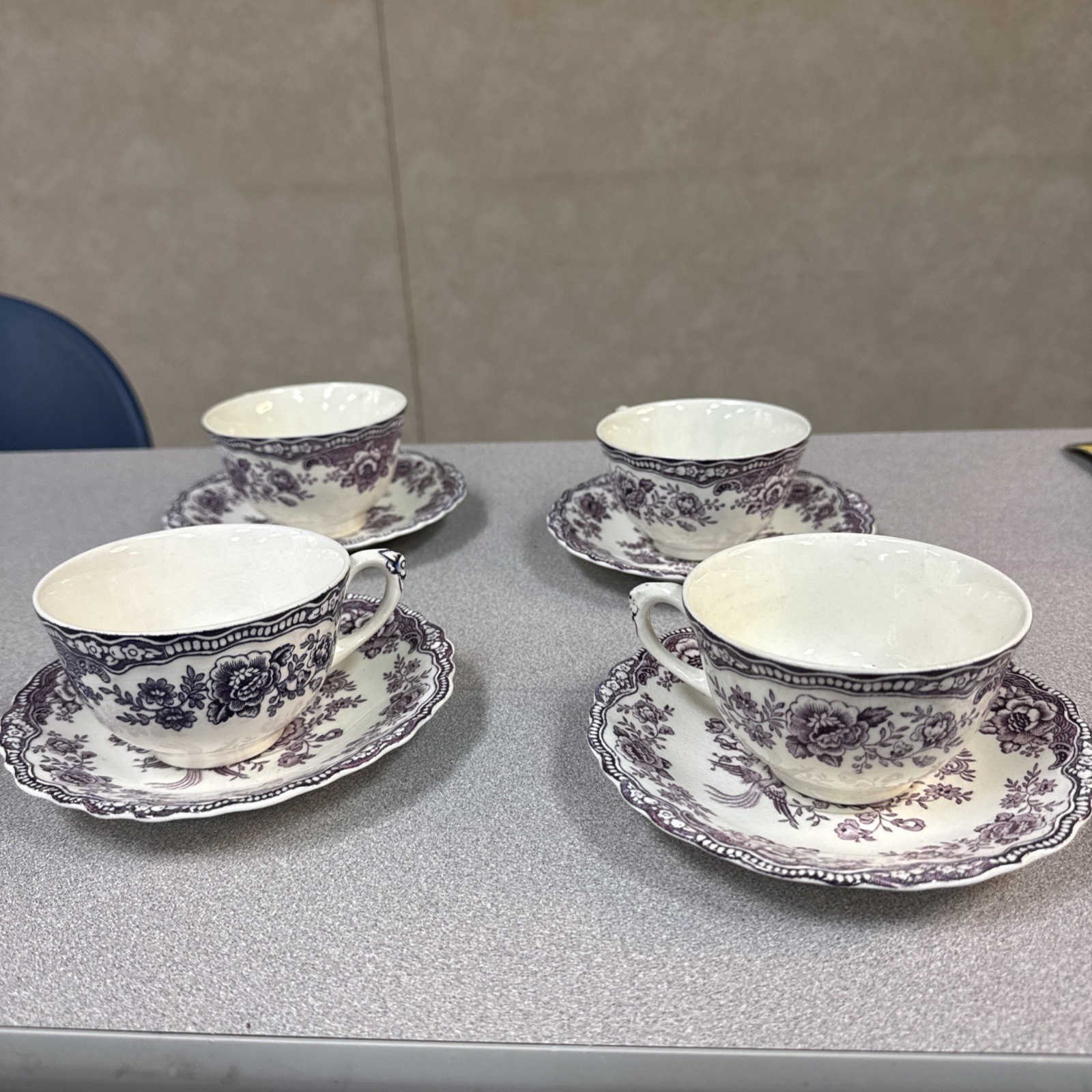 4- Crown Ducal Bristol Mulberry Cups & Saucers 6328178 England 4- Crown Ducal Bristol Mulberry Cups & Saucers 6328178 England