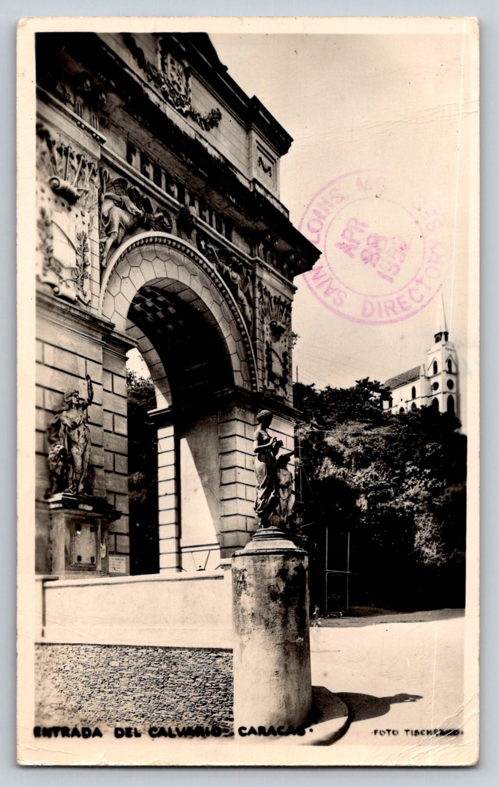 Vintage 1952 Caracas, Venezuela El Calvario Park Entrance Postcard RPPC