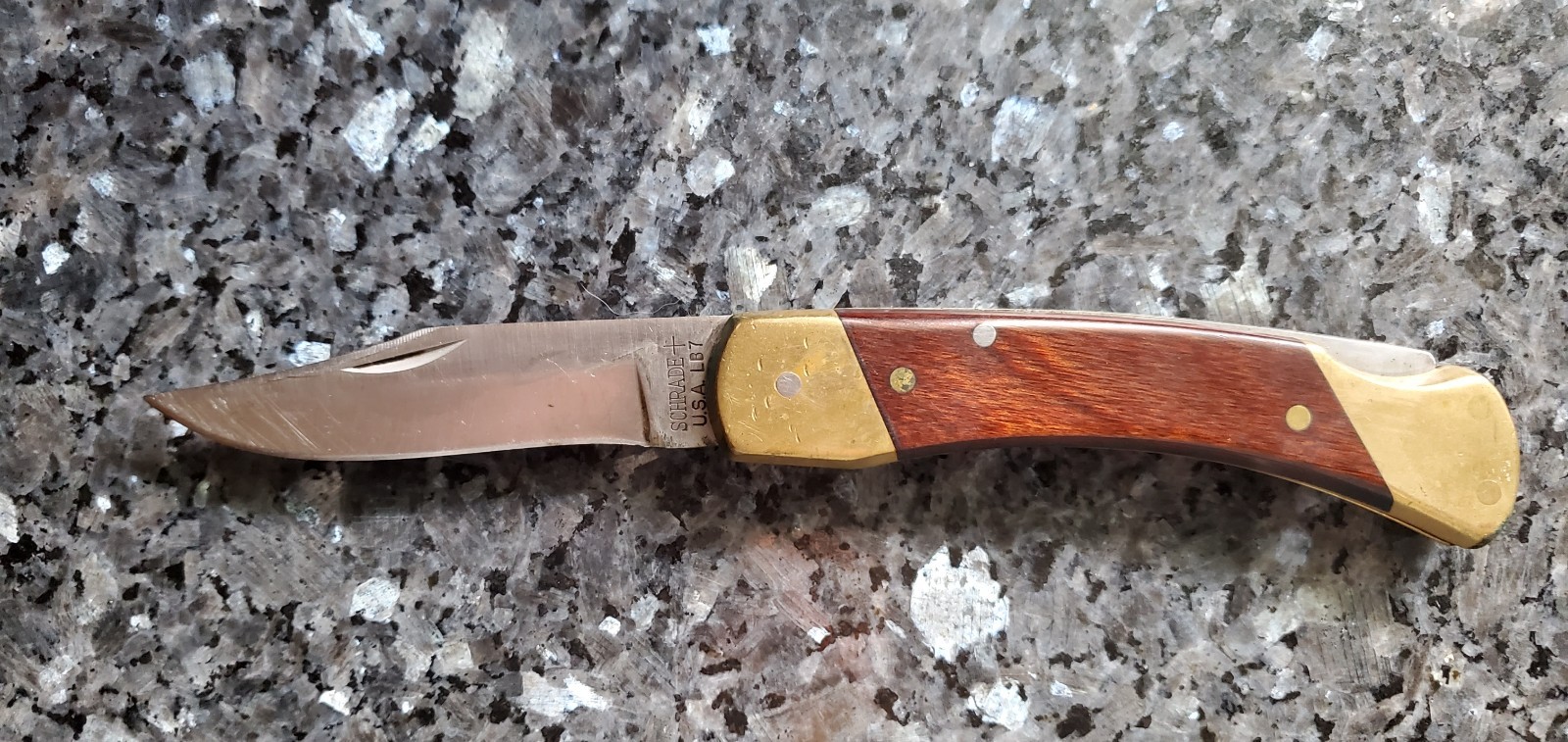 Vintage USA Schrade LB7 “Bear Paw” Lockback Folder with Original Leather Sheath