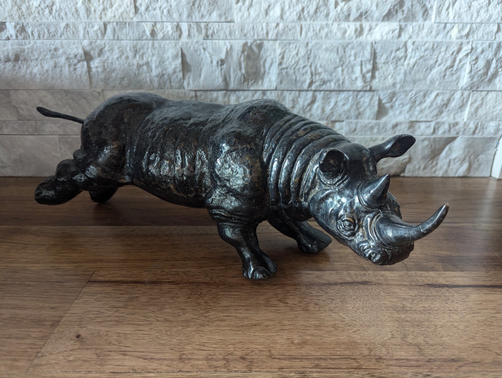 Rare Charging Rhinoceros Heavy Bronze Sculpture 19” & 15lb. Wildlife Safari  Vtg