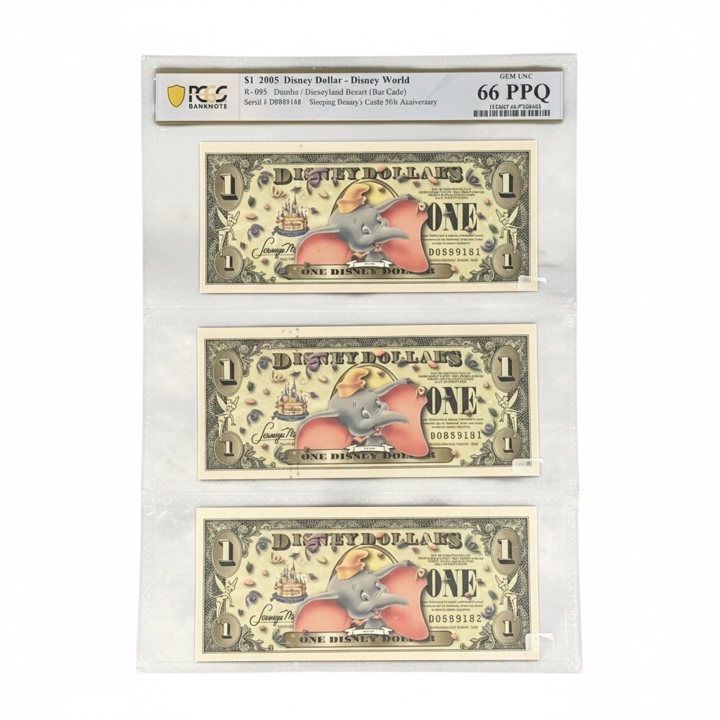 2005 Disney Dollar Dumbo Set PCGS 66 PPQ 3 Consecutive Serials Castle 50th