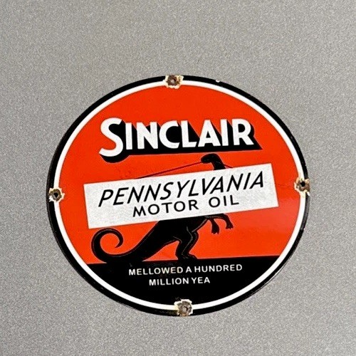 VINTAGE 12” SINCLAIR DINOSAUR PORCELAIN SIGN CAR GAS OIL TRUCK MOTORCYCLE