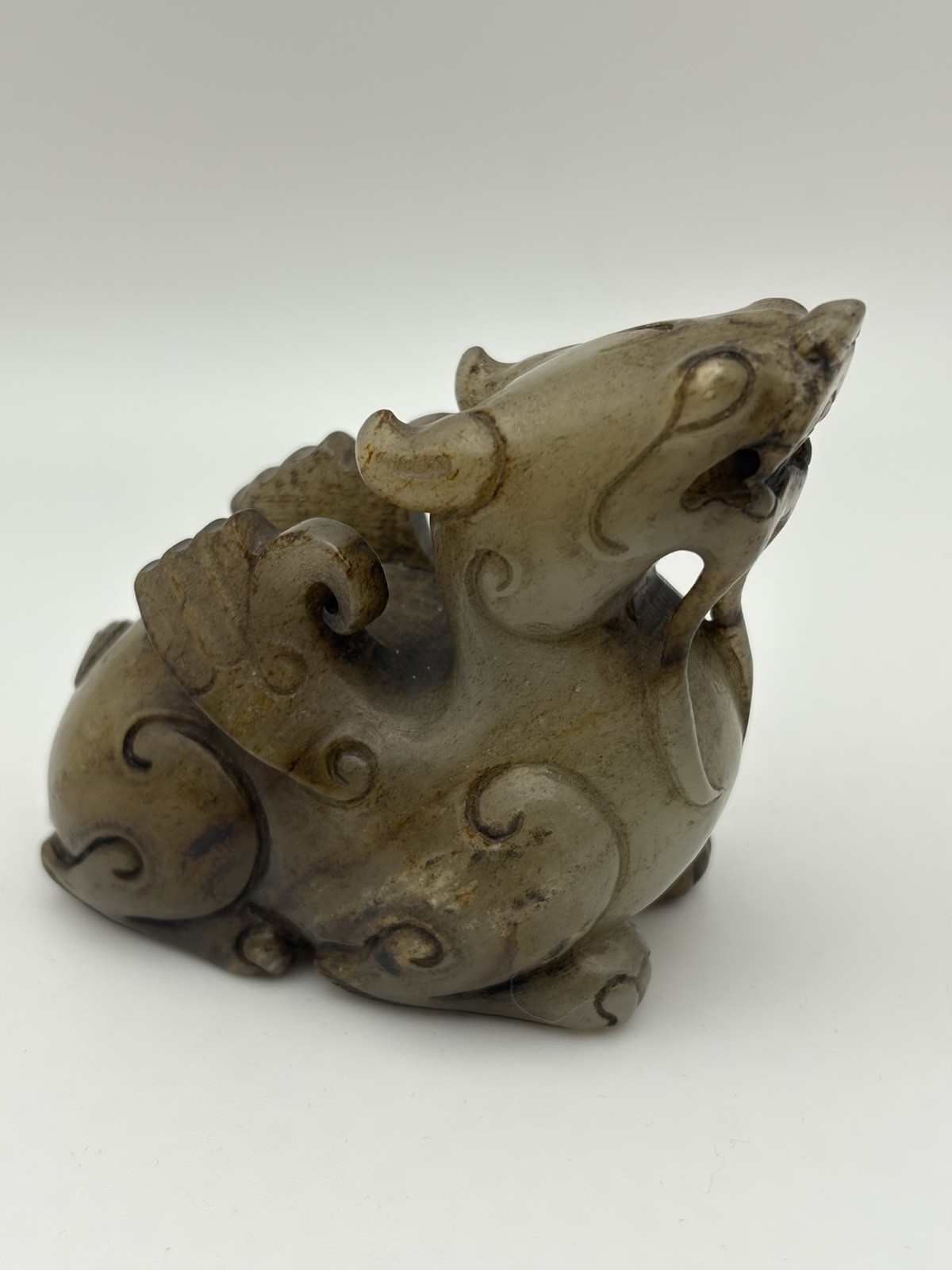 Exceptional Old Chinese Detailed Jade  Beast Carving 3 in. by 2 1/4 in.