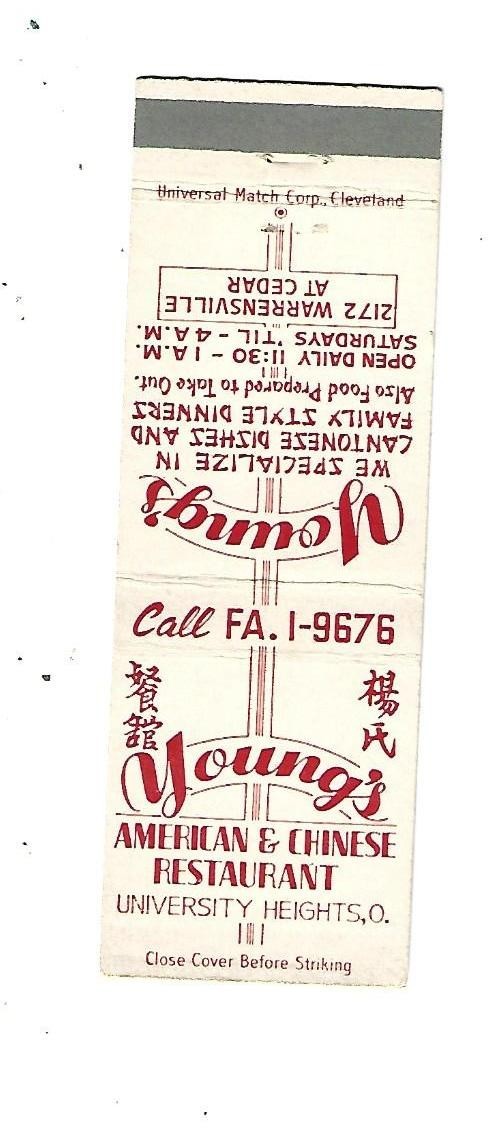 Young\'s American & Chinese Restaurant  Matchcover  University Heights, O.
