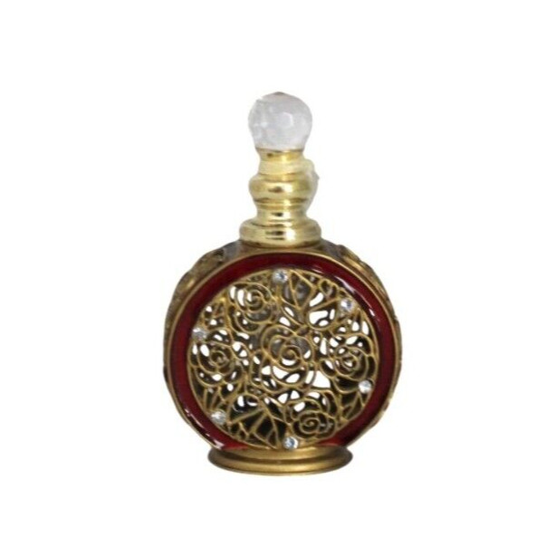 Perfume Bottle Goldtone Encased Glass 