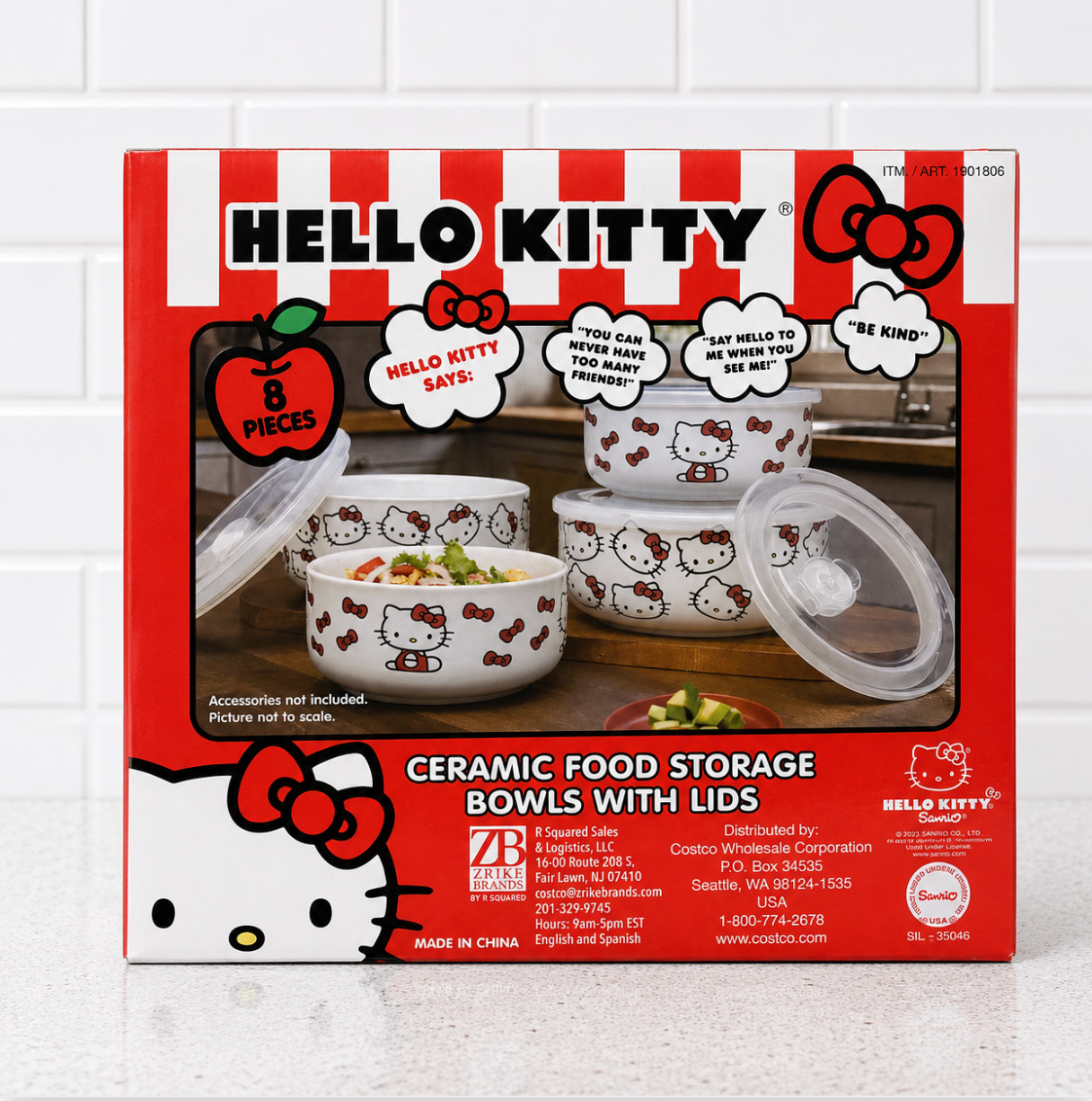 Hello Kitty Zrike Ceramic Food Storage Bowls 8 Pc Set Vented Lids NEW