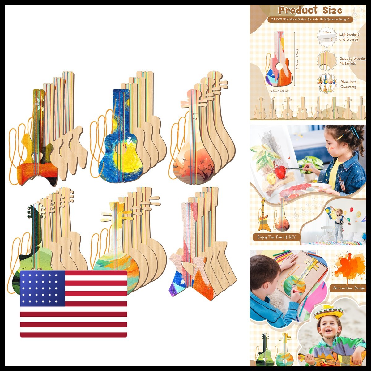 Syhood 24 Pcs Wood Guitar Cutouts 12 x 6.5 Inches Classic