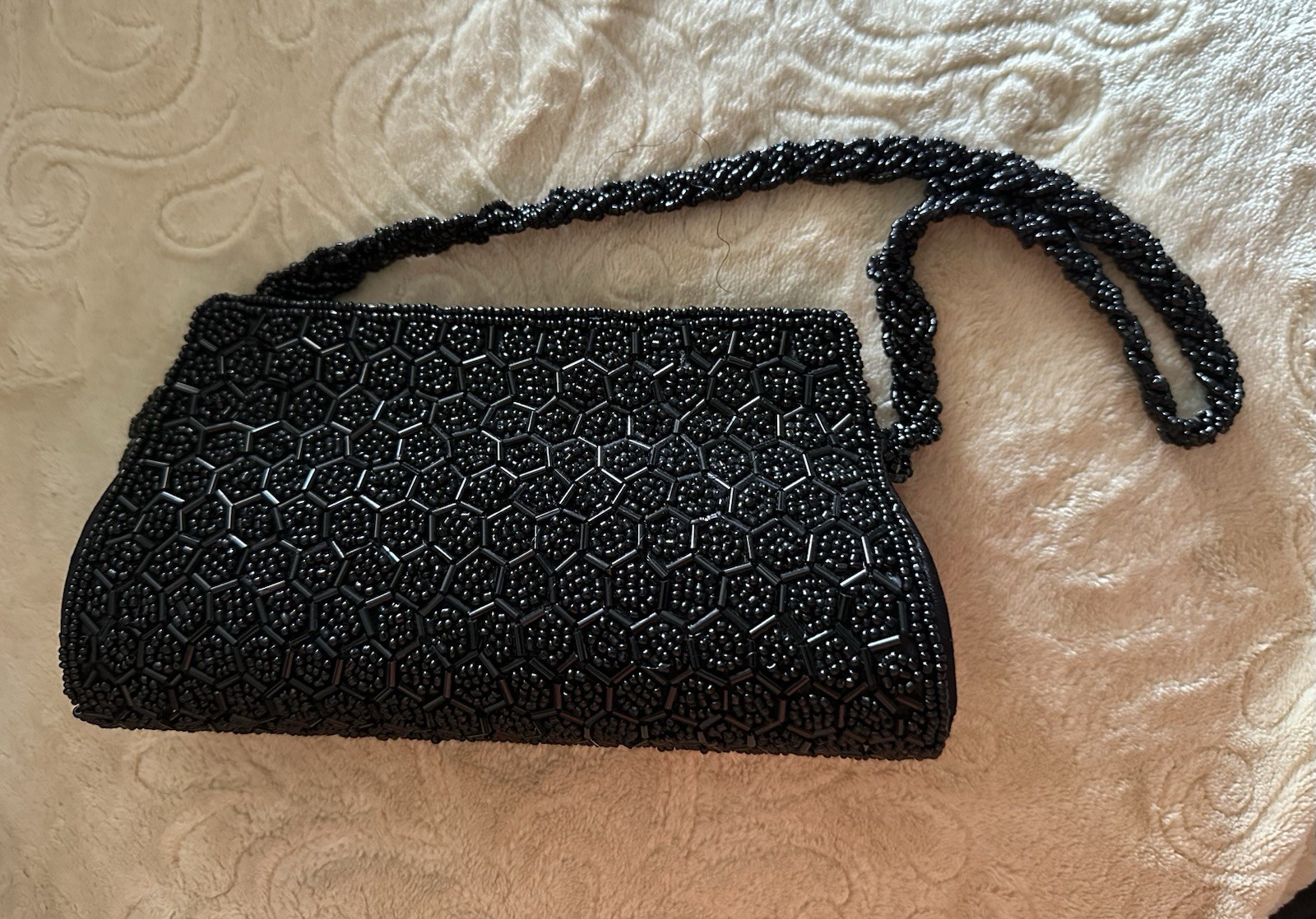Vintage Beaded Evening Bag Clutch Beaded Strap 7” X 4” Snap Close Cocktail Purse
