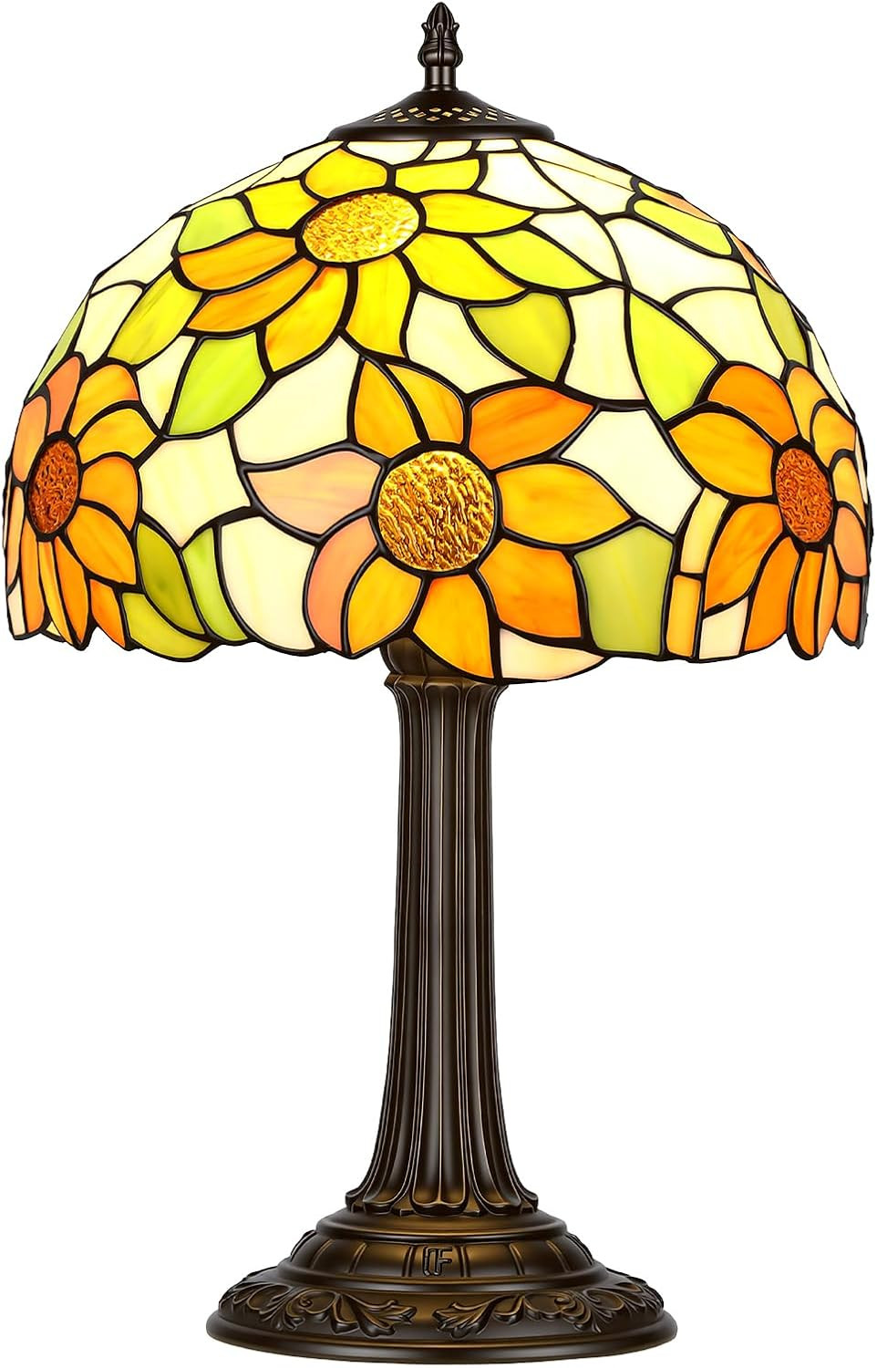 Vintage Sunflower Stained Glass Table Lamp with Bronze Base - 18.9\ Vintage Sunflower Stained Glass Table Lamp with Bronze Base - 18.9\