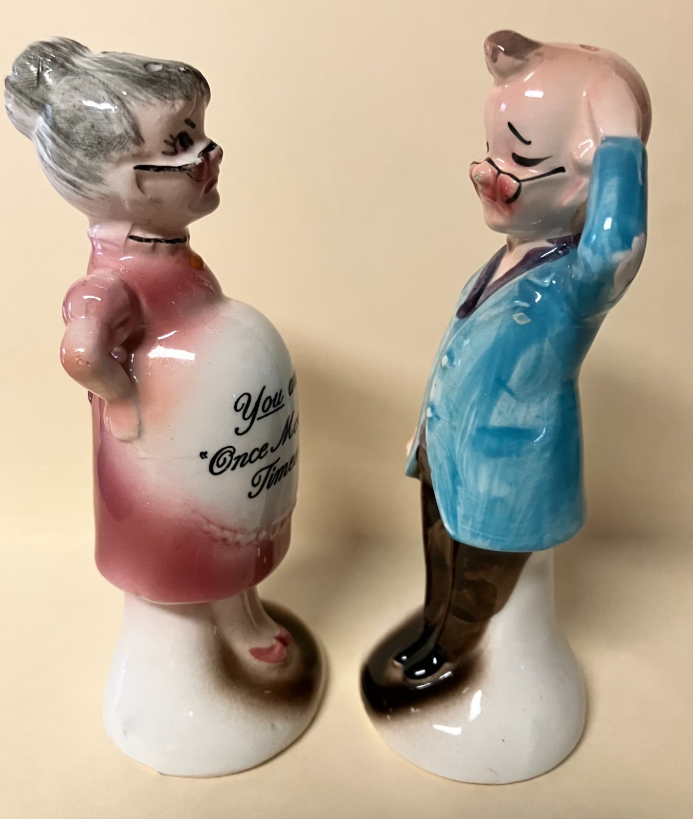 Vintage  '50s Japan  Gramma & Grampa Salt & Pepper Once More For Old Times Sake