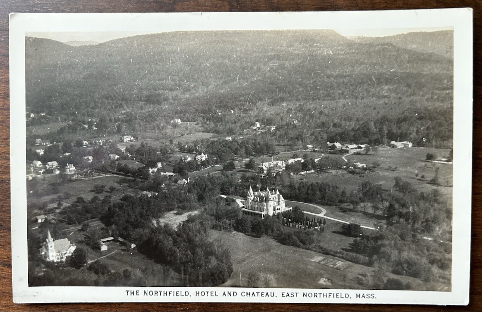 EAST NORTHFIELD, MA MASS~Aerial View Hotel & Chateau~Real Photo Postcard RPPC