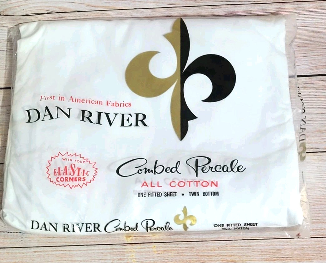 Dan River Bed Sheet Percale All Cotton White Twin Flitted Made in the USA
