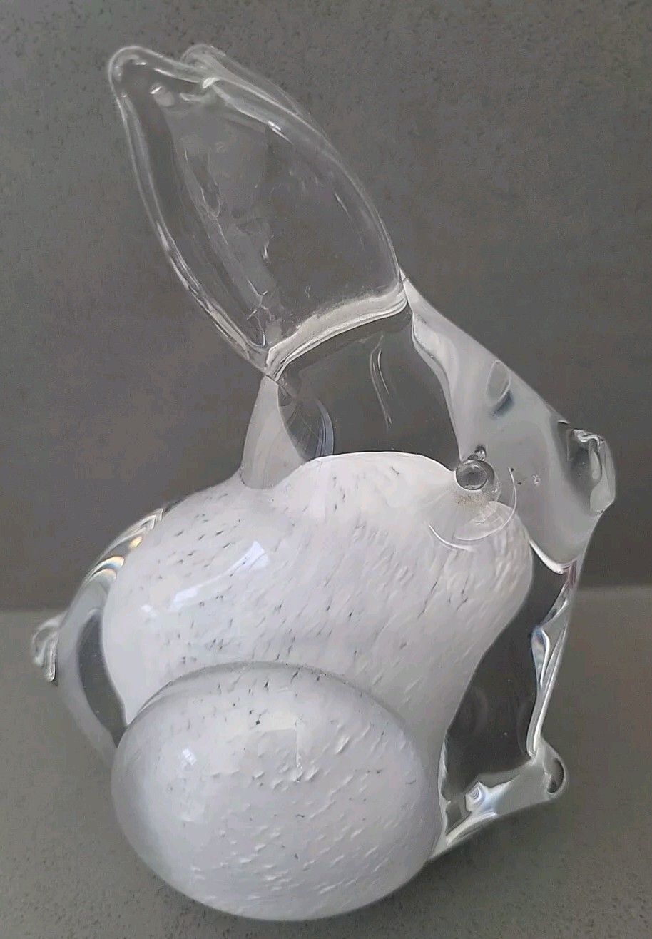 Hand Blown Art Glass Bunny Rabbit clear with White 5\