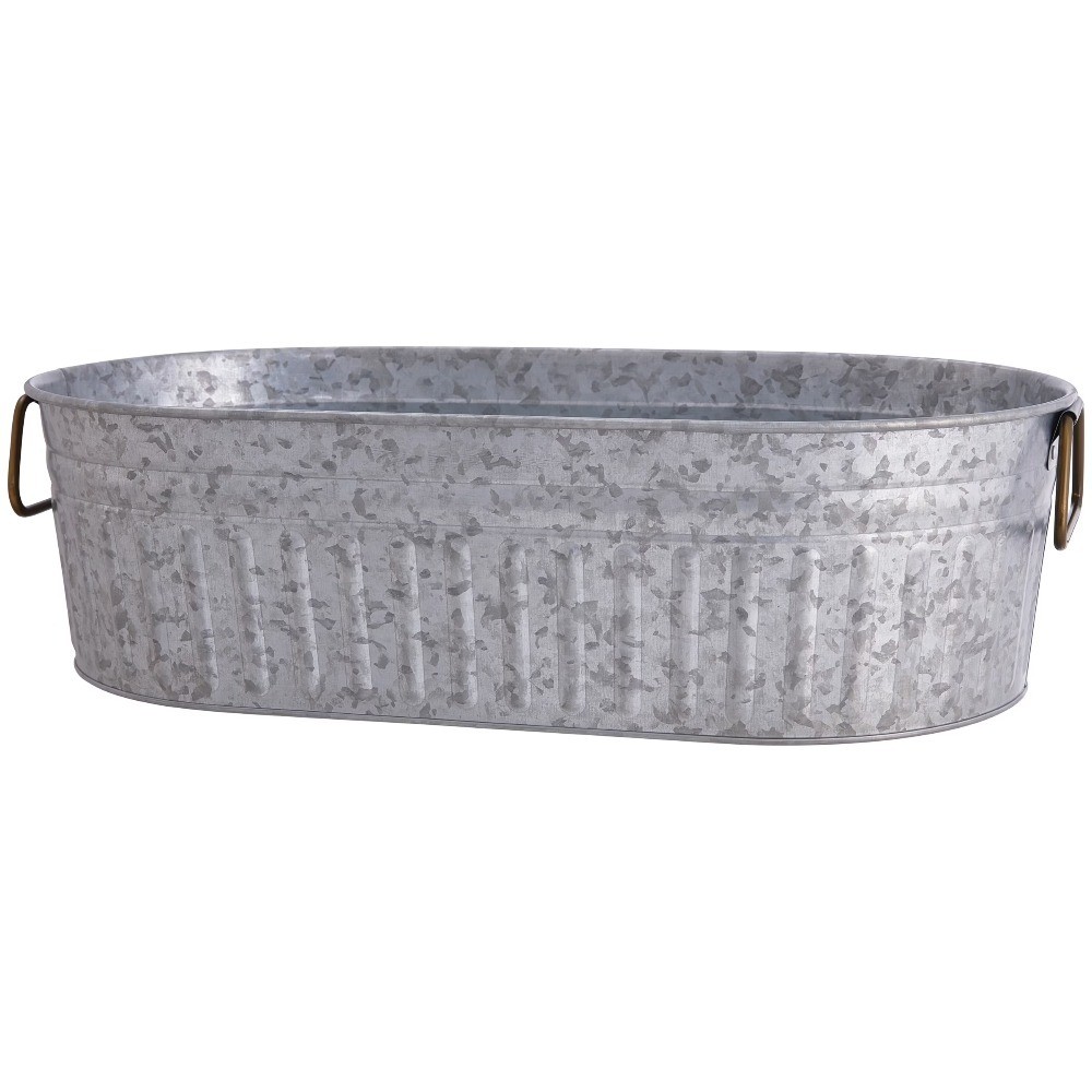 Galvanized Oval Tub, 20.27x11.22x5.70 Inch, Vintage Metal Planter Box,