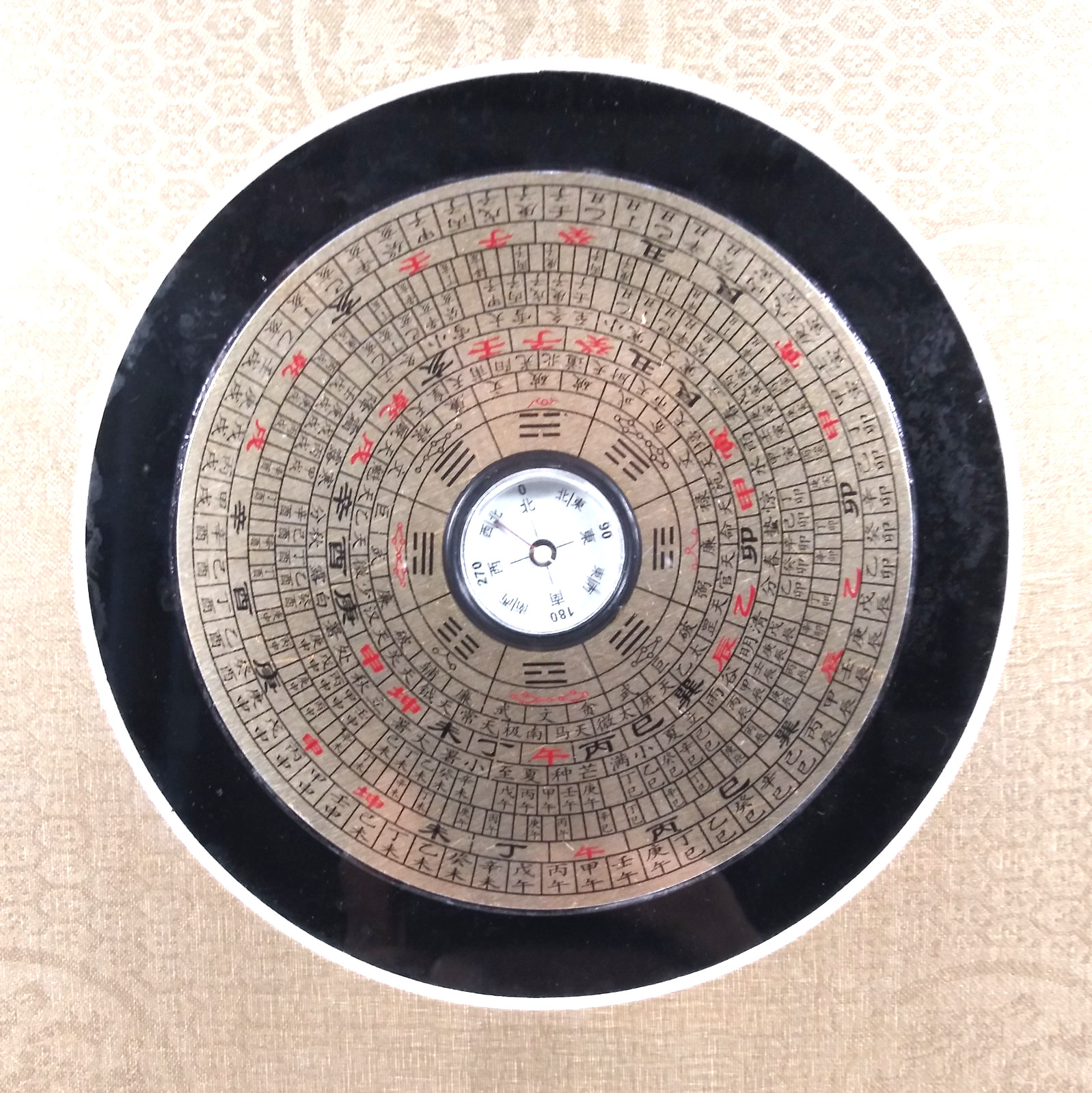 Vintage Chinese Wooden Loupan Feng Shui Compass Ying Yang Luck Fortune Framed