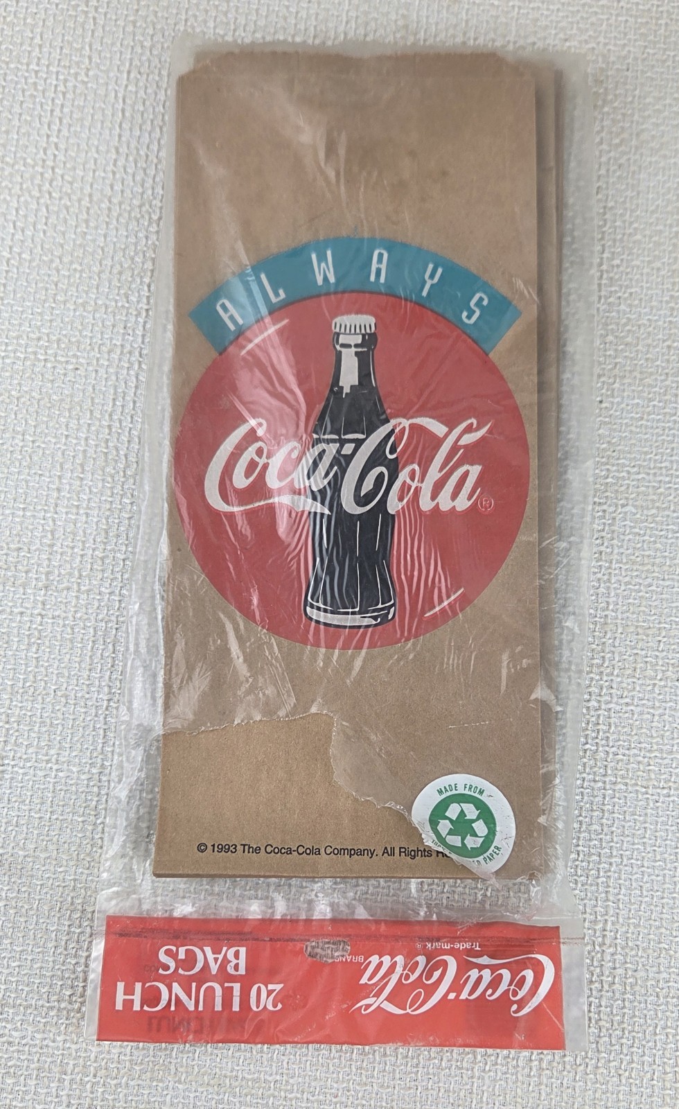 VTG 1991 & 1993 Coca Cola NOS 20 Paper Lunch Bags Original Opened Package USA
