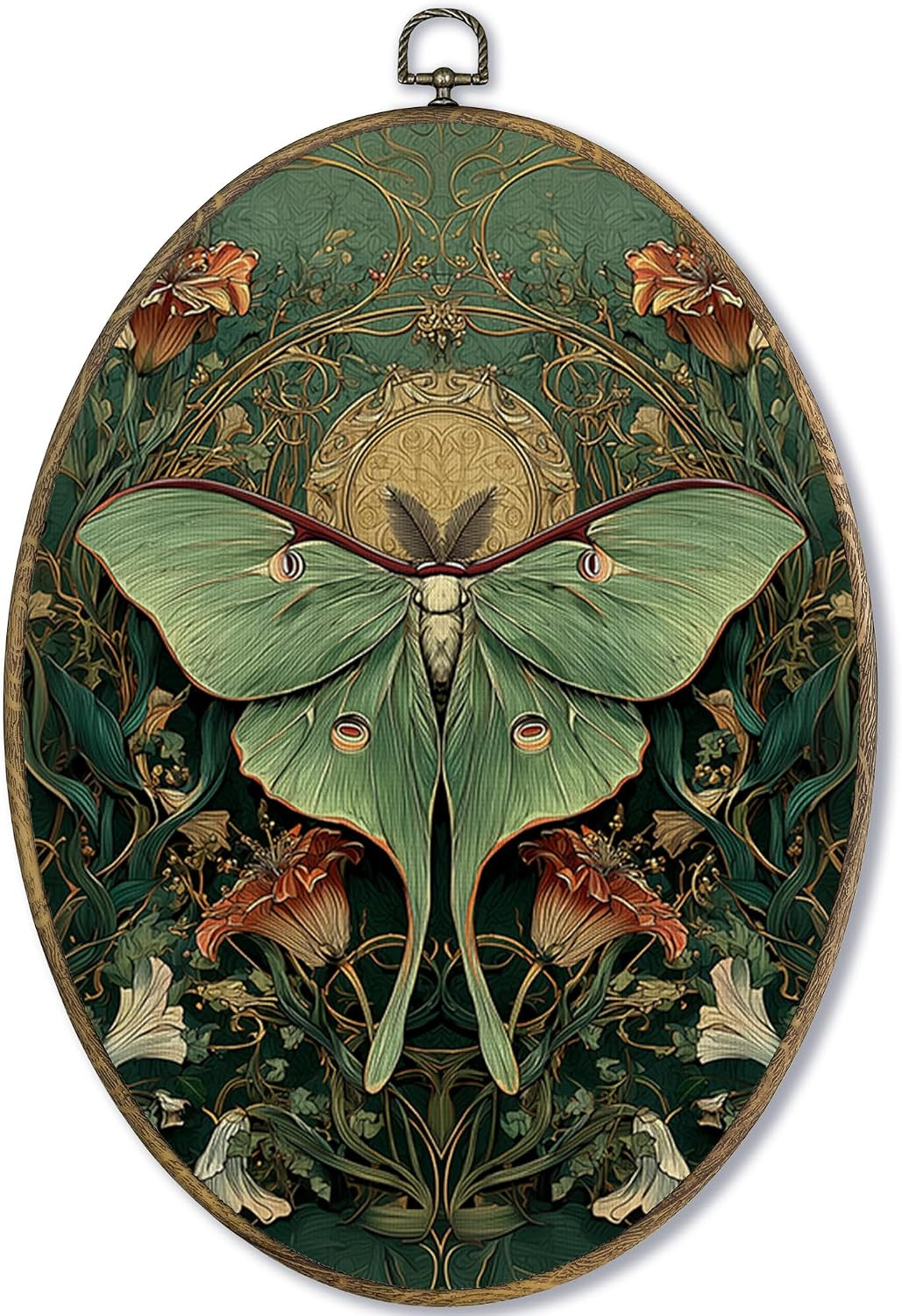 Vintage Luna Moth Oval Wall Art Decor Framed, Cottagecore Butterfly