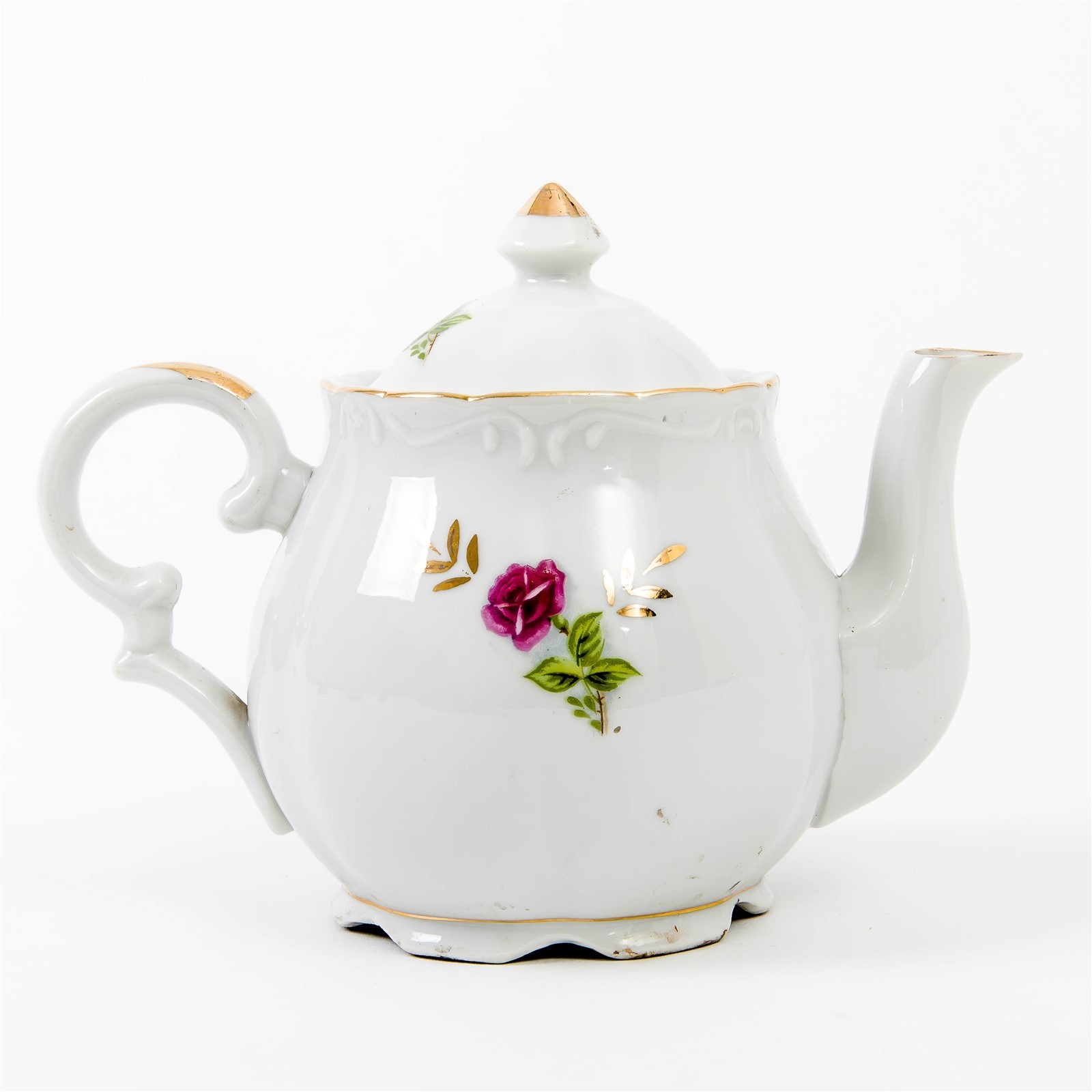 Vintage Lipp Mann Musical Porcelain Teapot Music Box Roses Gilt Trim Tea Pot