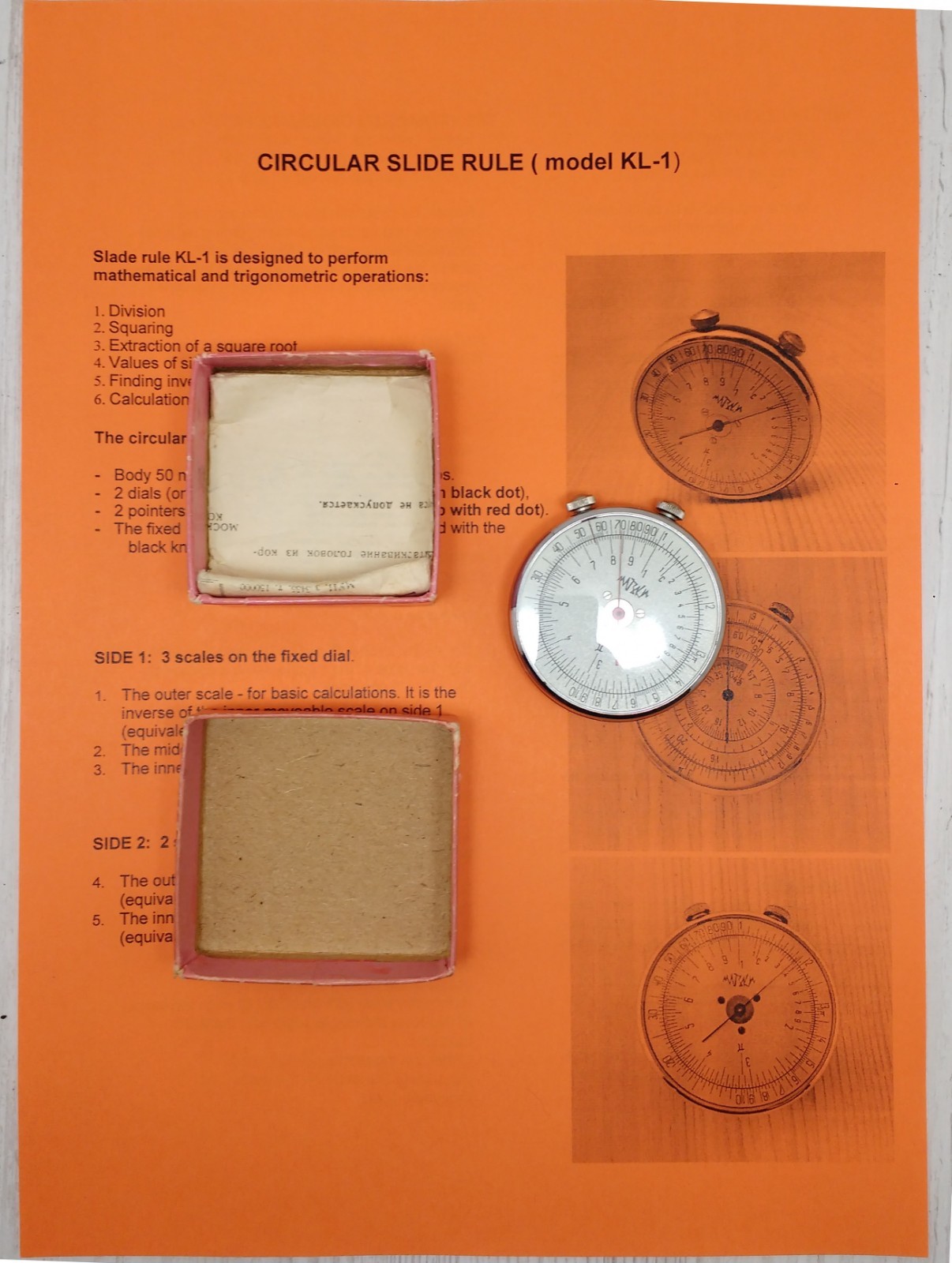 KL-1 circular slide rule USSR Soviet complete set box English manual calculator