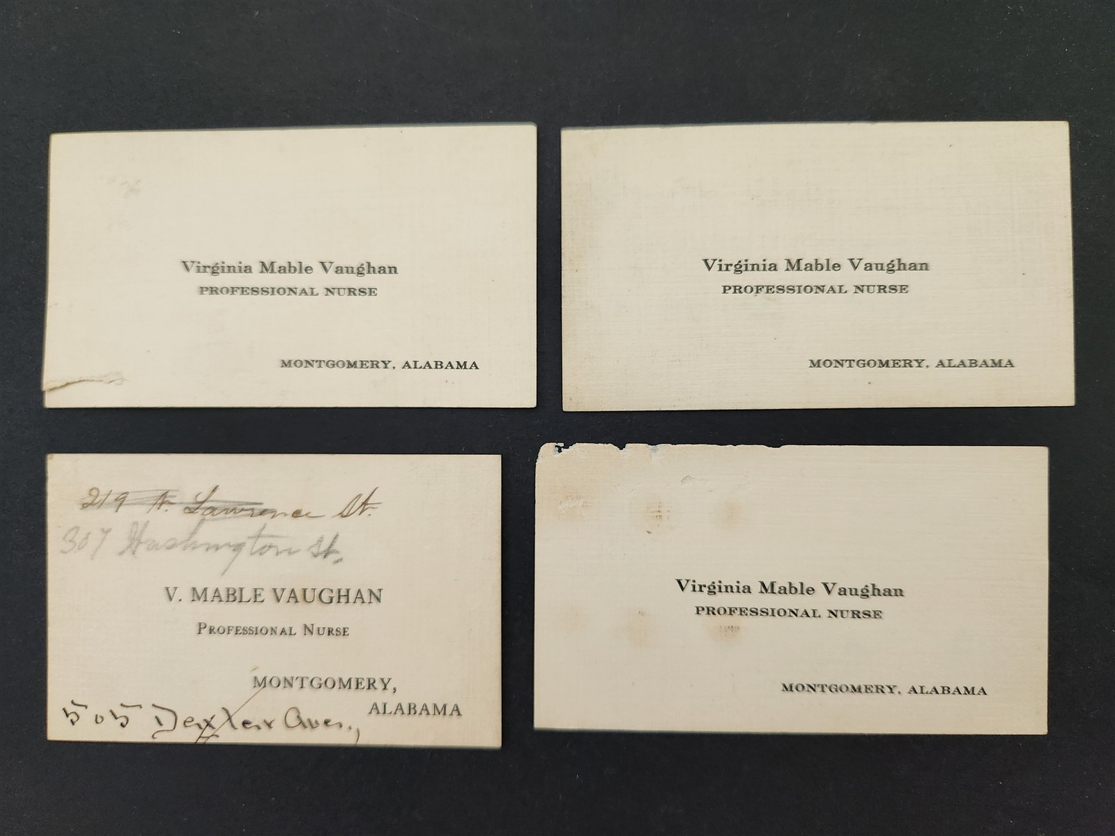 antique 4pc VIRGINIA MABLE VAUGHN montgomery al BUSINESS CARD professional nurse